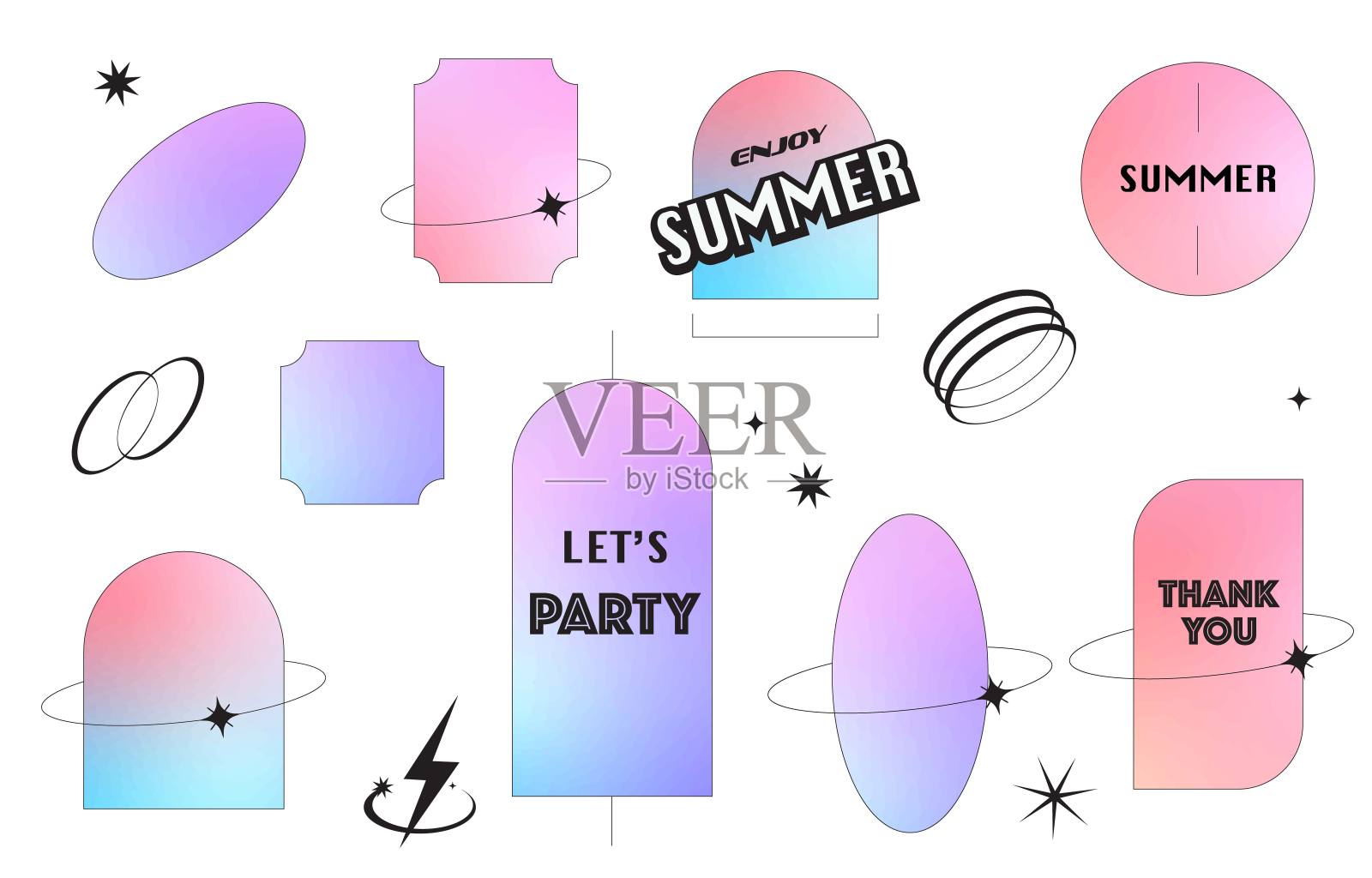 彩虹未来线图标在千年虫风格的贴纸，纹身，卡片插画图片素材