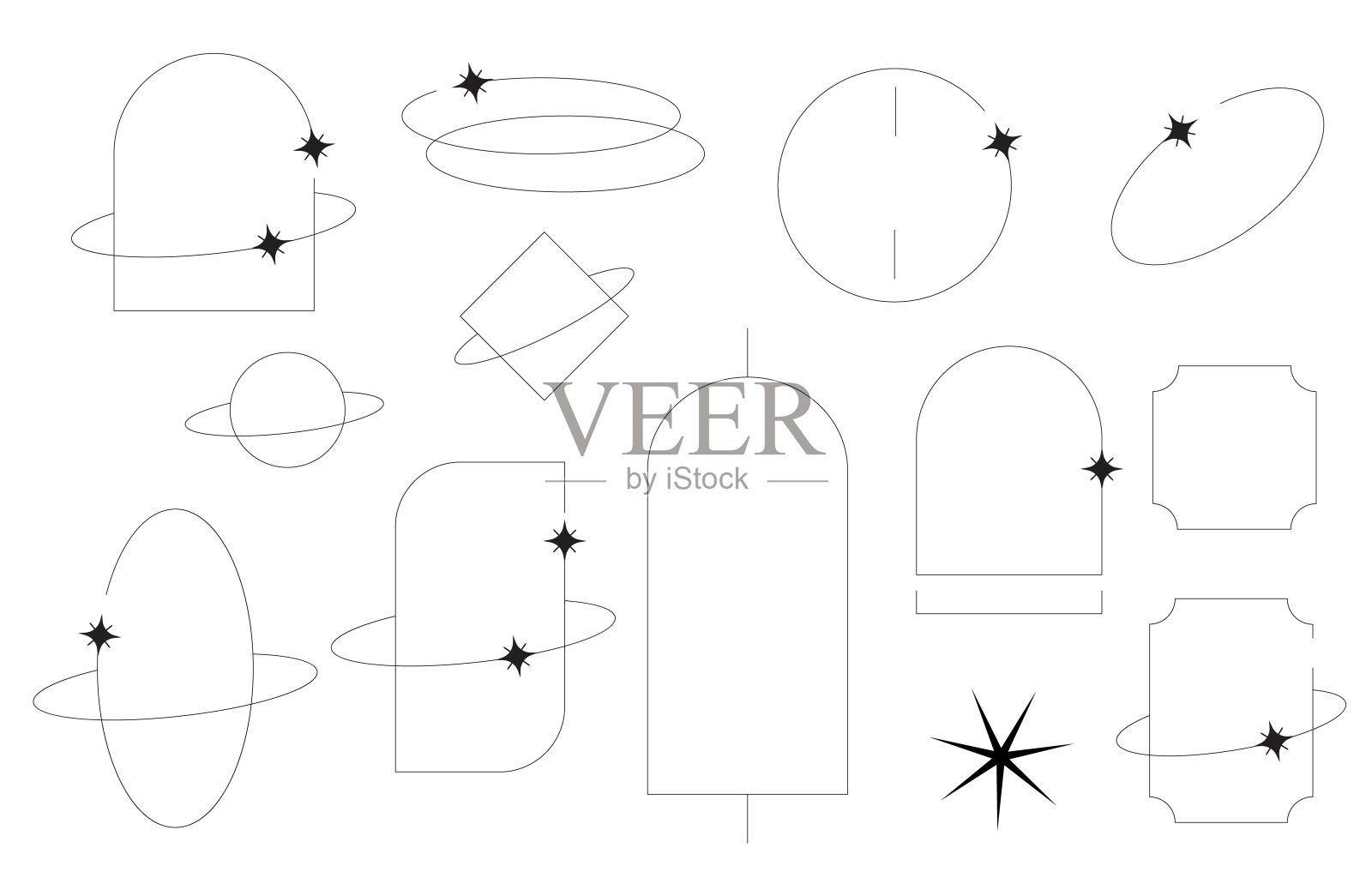 空白未来线图标在千年虫风格的贴纸，纹身，卡片插画图片素材