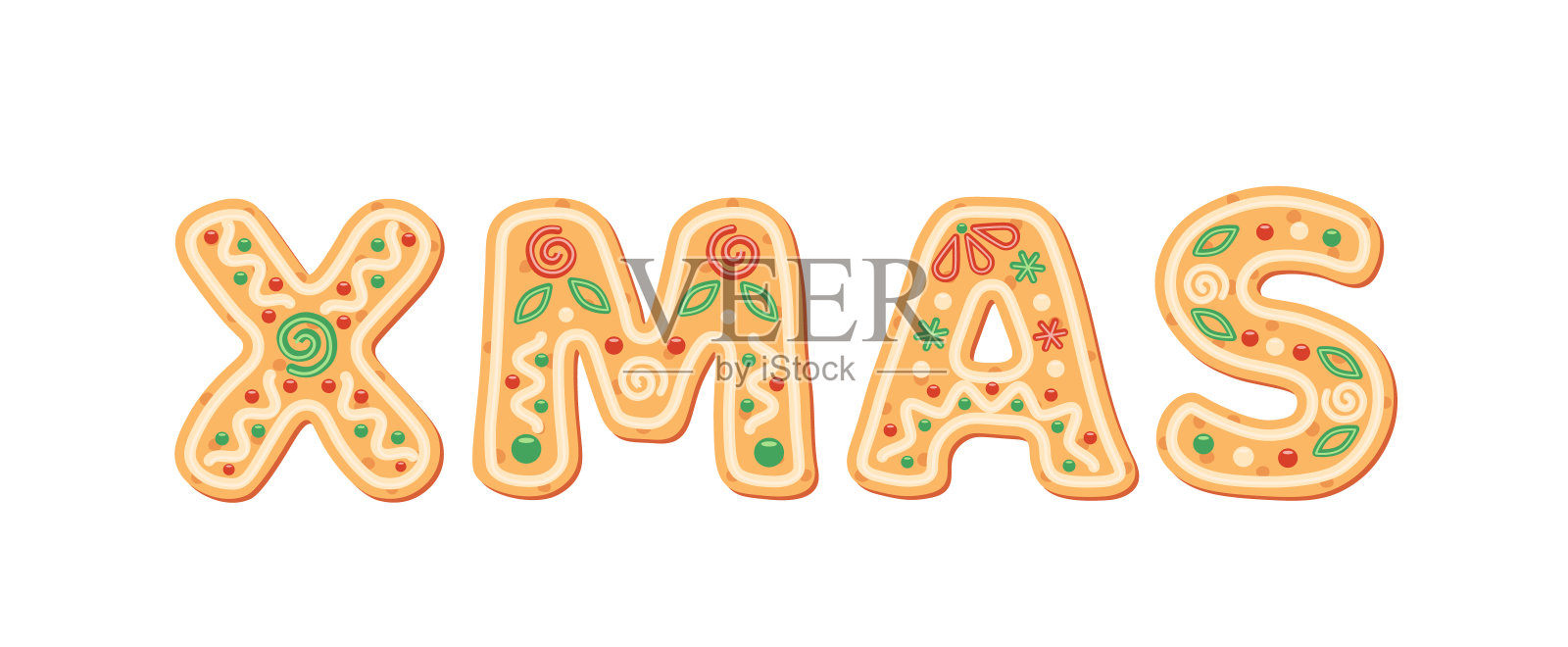 圣诞节。用圣诞饼干字体书写圣诞节。姜饼。向量插画图片素材