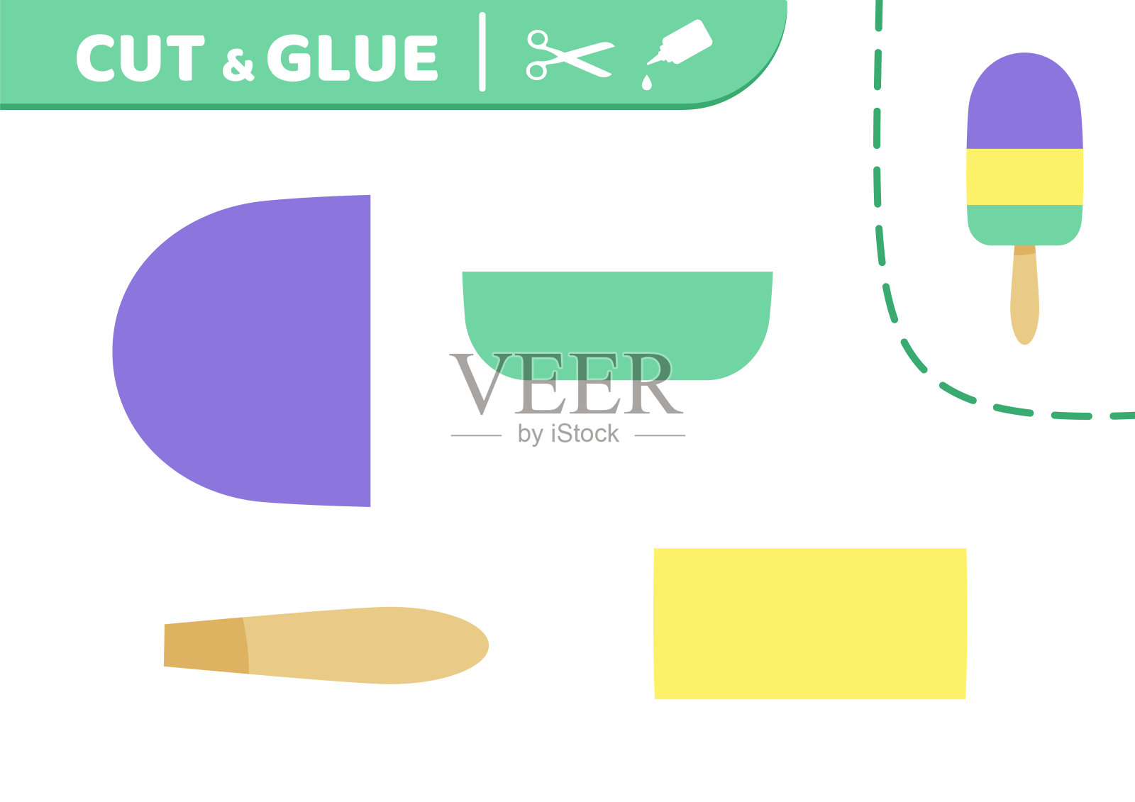 冰棒。冰淇淋。剪切和胶水。冰棒。贴花。纸的游戏。向量插画图片素材
