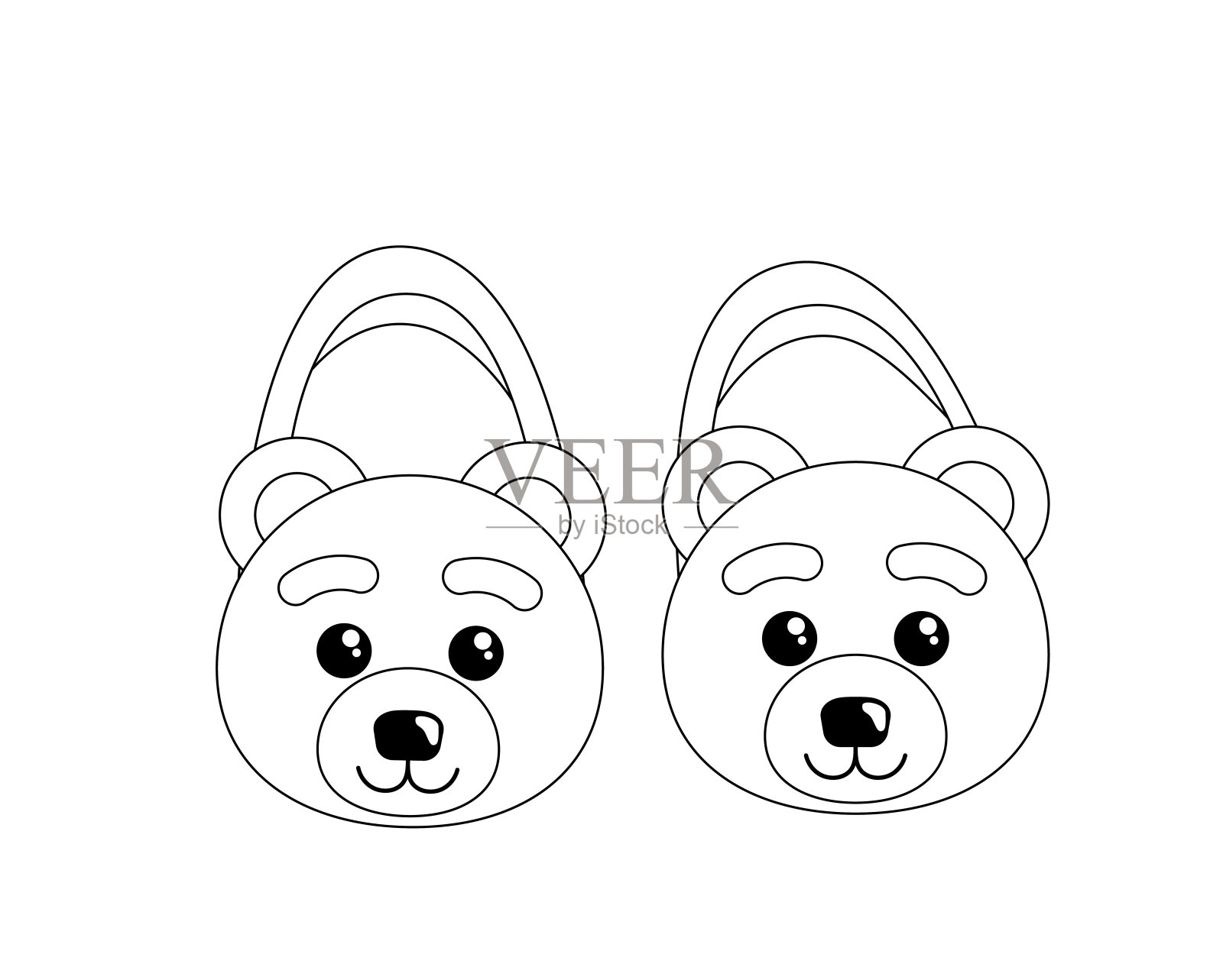 拖鞋。熊拖鞋。着色页面。黑白拖鞋。向量插画图片素材