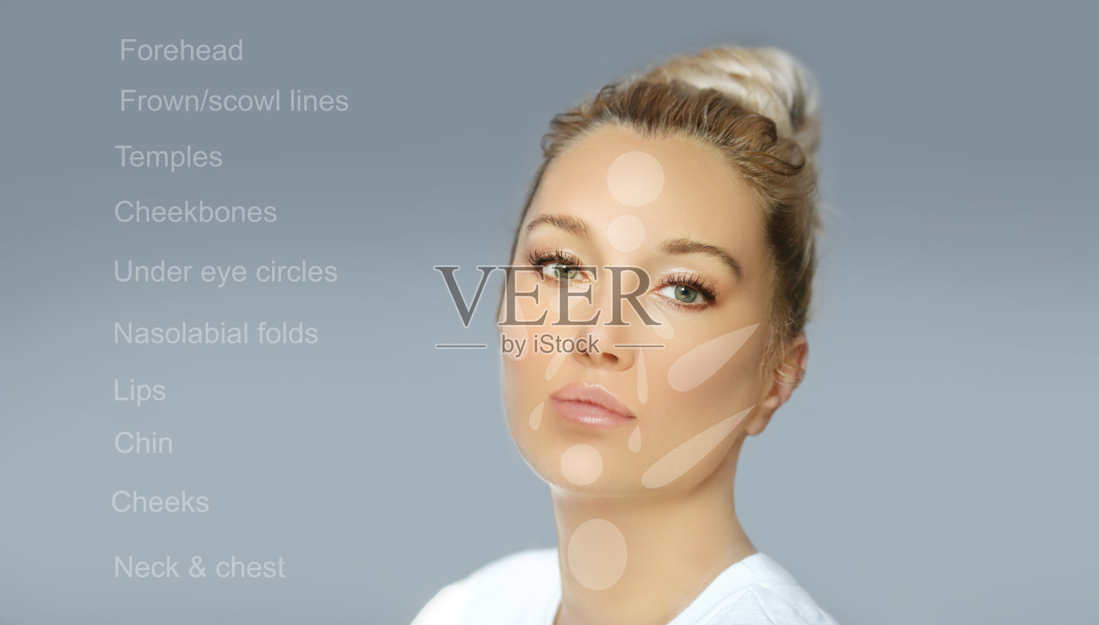 皮肤填充治疗。特定部位注射玻尿酸。正确的皱纹照片摄影图片