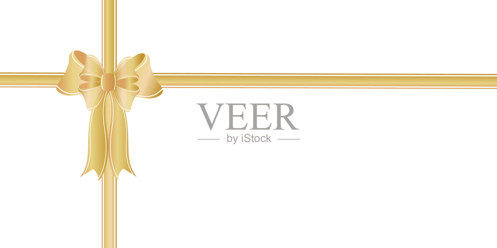 礼盒上的金蝴蝶结和彩带插画图片素材