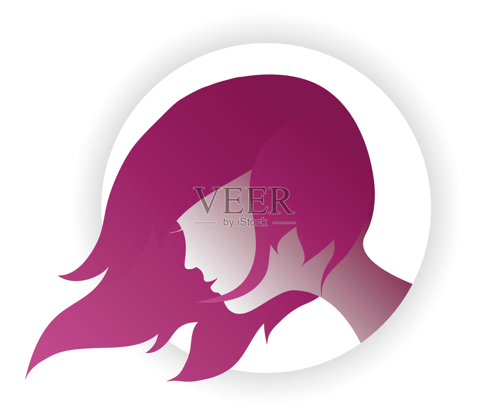 按钮与剪影的女人头与长发，矢量插图插画图片素材