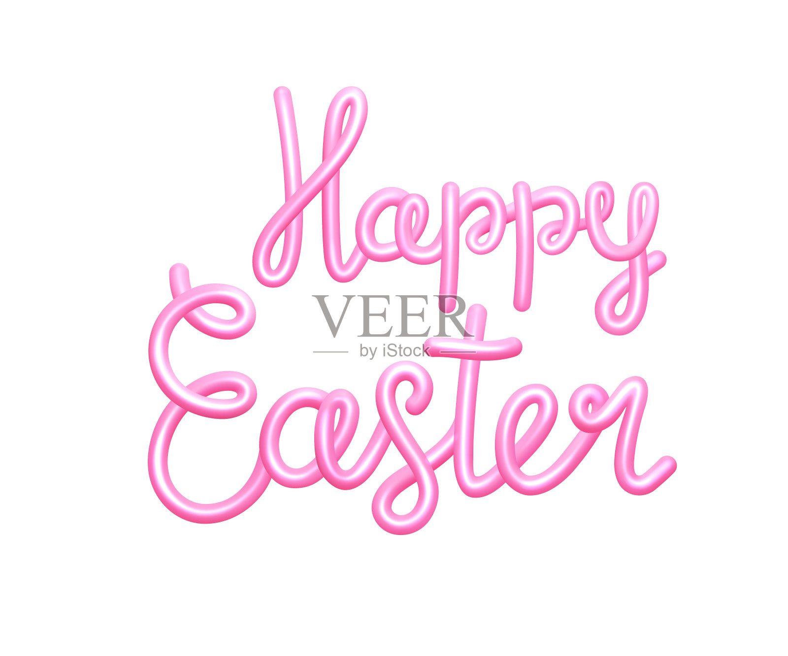 复活节快乐粉色3D文本。复活节快乐彩色3d彩绘刻字。现实矢量插图EPS10插画图片素材