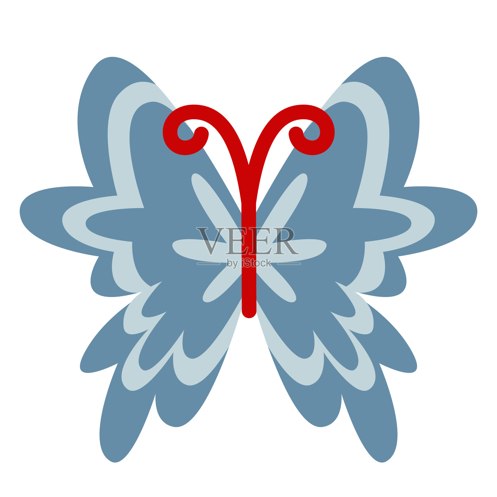 蓝色蝴蝶俯视图。插画图片素材