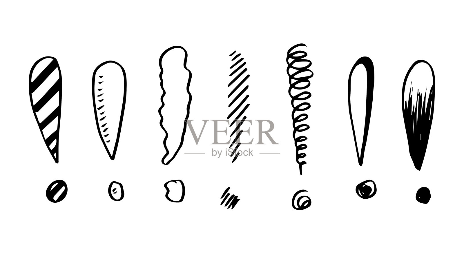 白色背景上涂鸦风格的感叹号图标的图像。图标素材