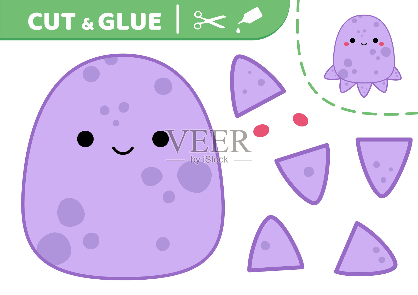 章鱼。Squishmallow。剪切和胶水。贴花。纸的游戏。卡哇伊的向量插画图片素材