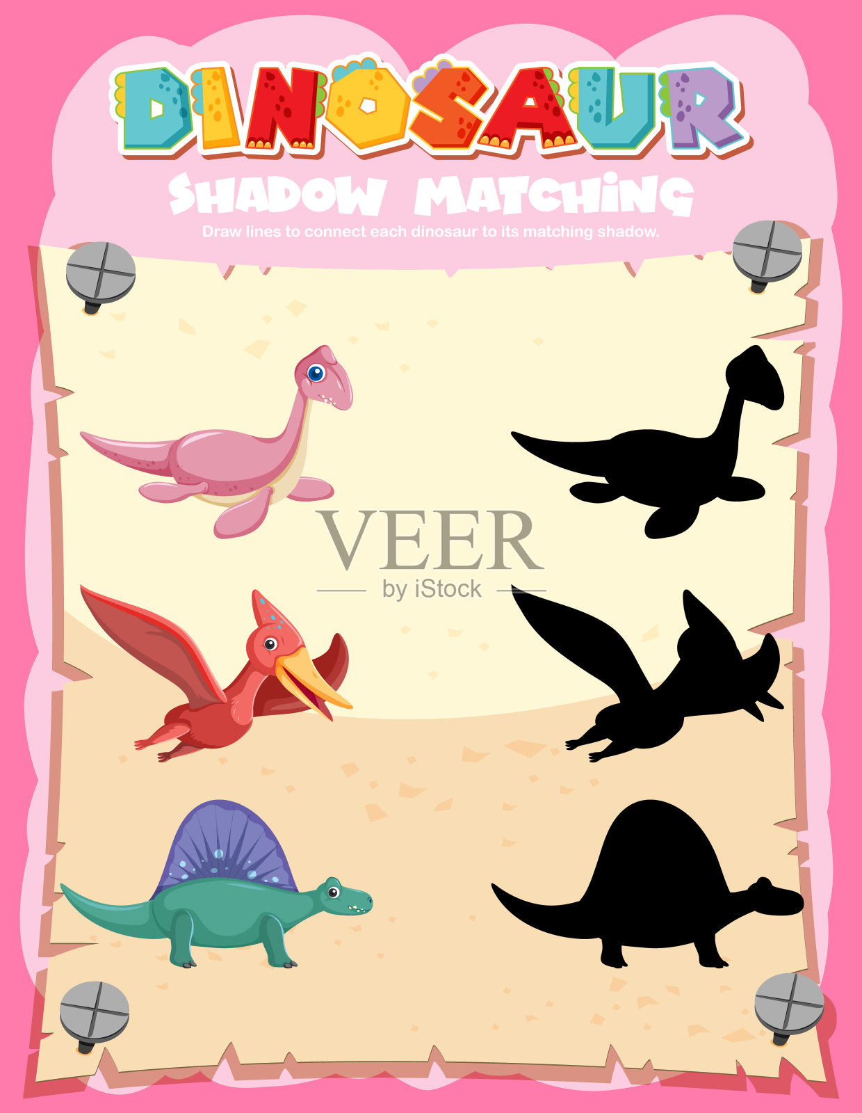 恐龙影子匹配游戏模板插画图片素材