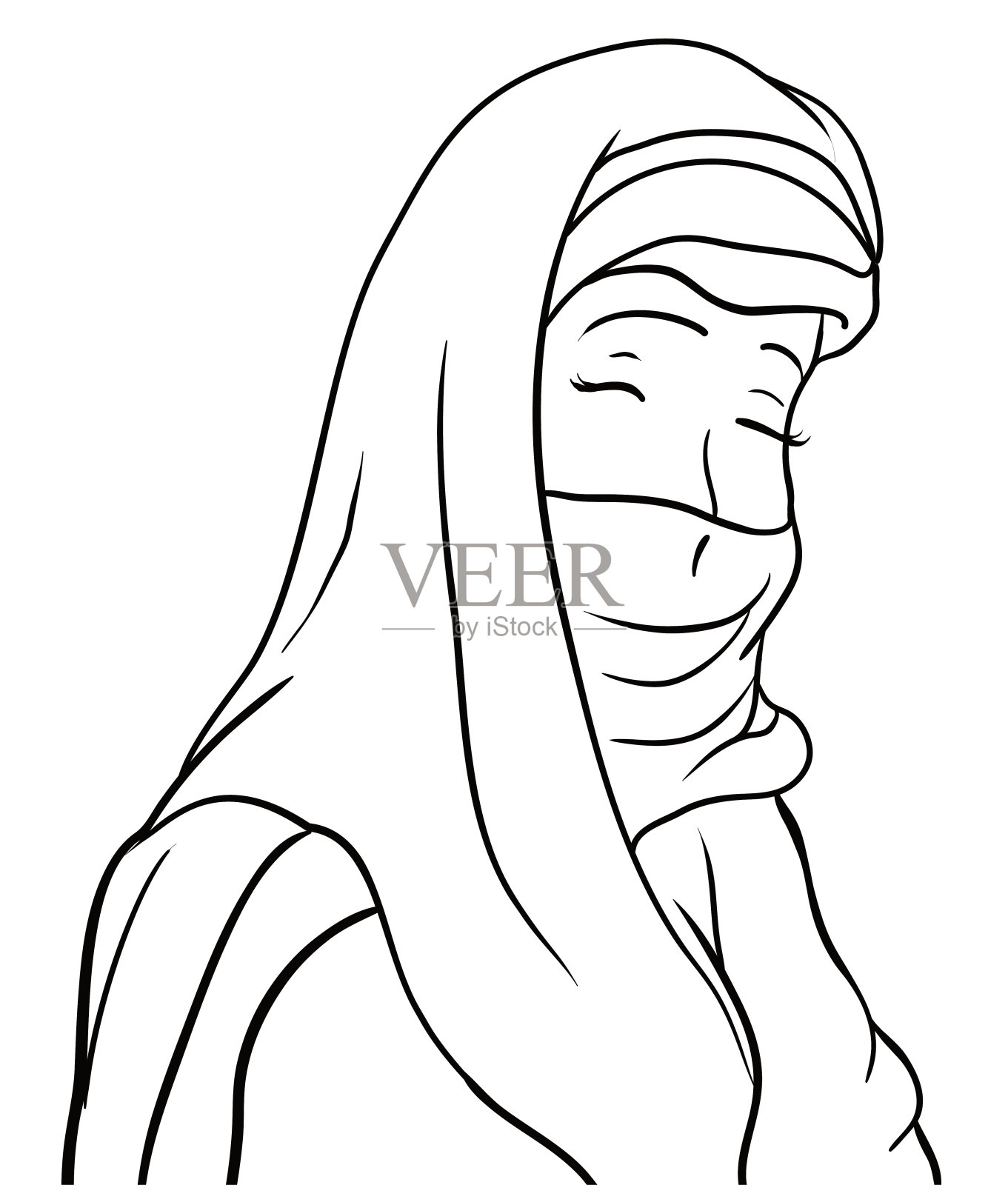 戴头巾的女子肖像轮廓填色矢量图插画图片素材