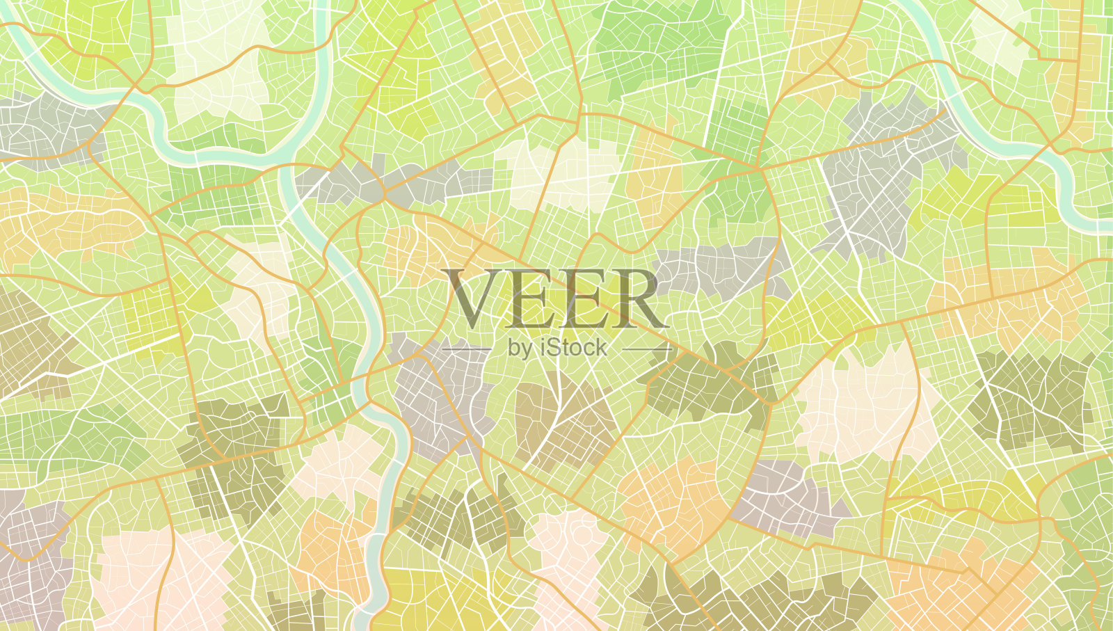 详细的城市矢量地图海报，GPS跟踪地图。街道道路和位置，矢量背景。花哨的路线图矢量插图。城镇的碎片。插画图片素材