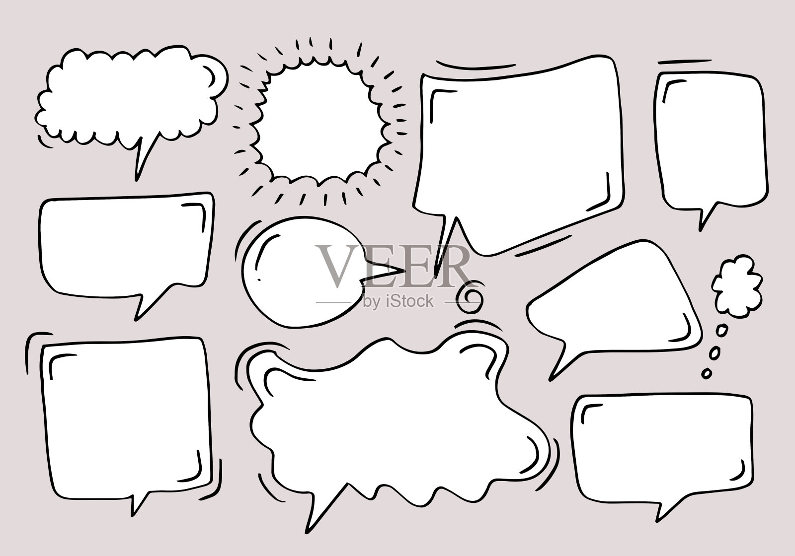 一套手绘草图语音气泡。矢量图插画图片素材