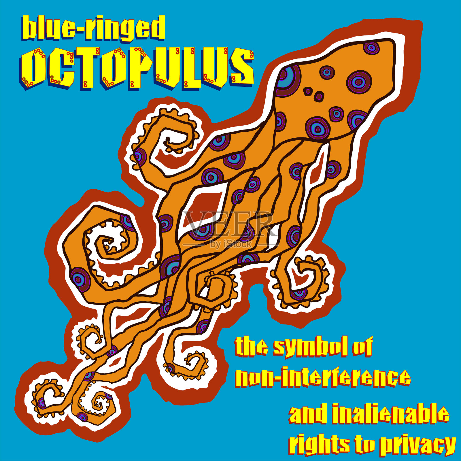 蓝环章鱼插画图片素材