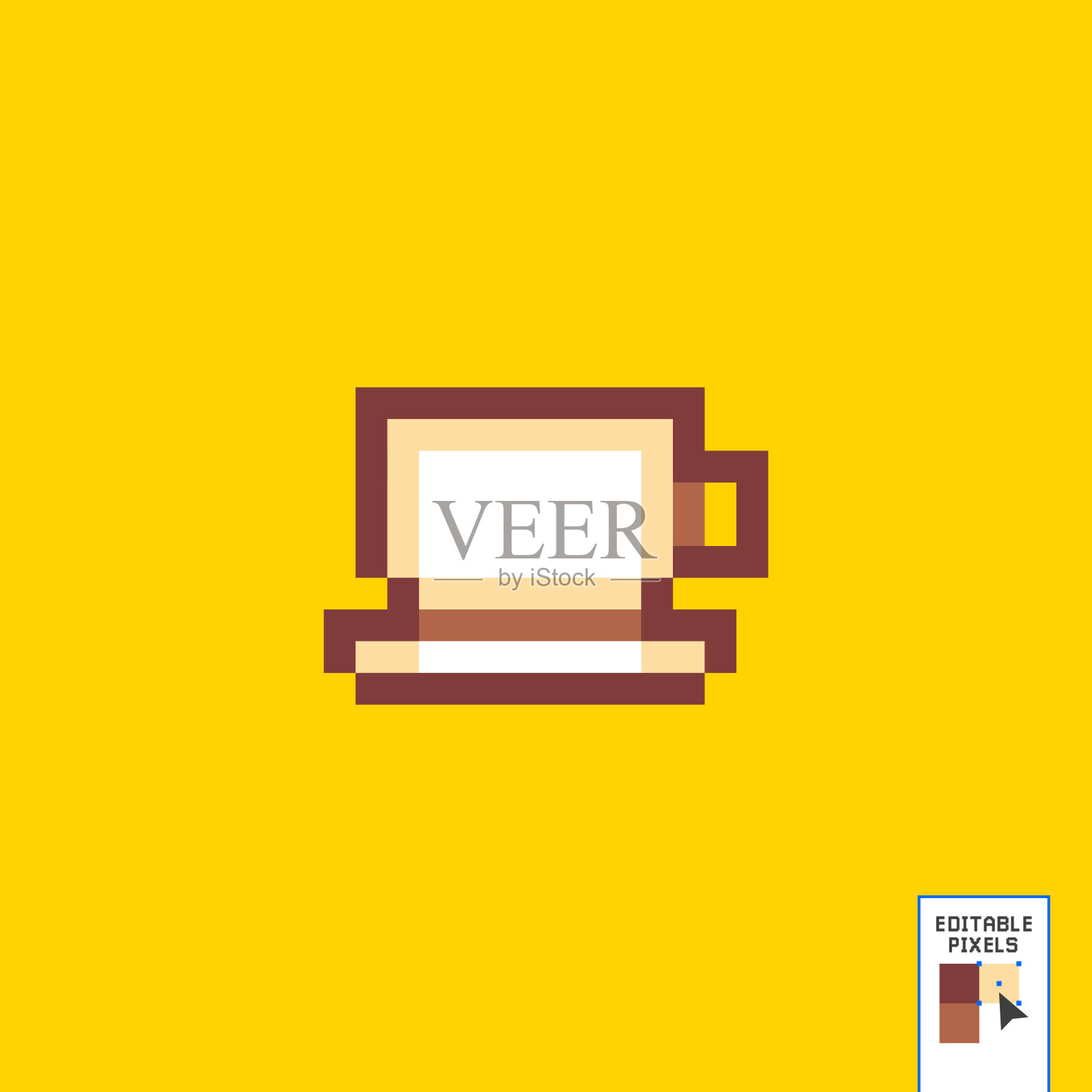 像素艺术杯咖啡插画。矢量像素热巧克力杯在像素马赛克复古游戏风格。8位复古装饰。像素饮料孤立的图标在白色背景。插画图片素材