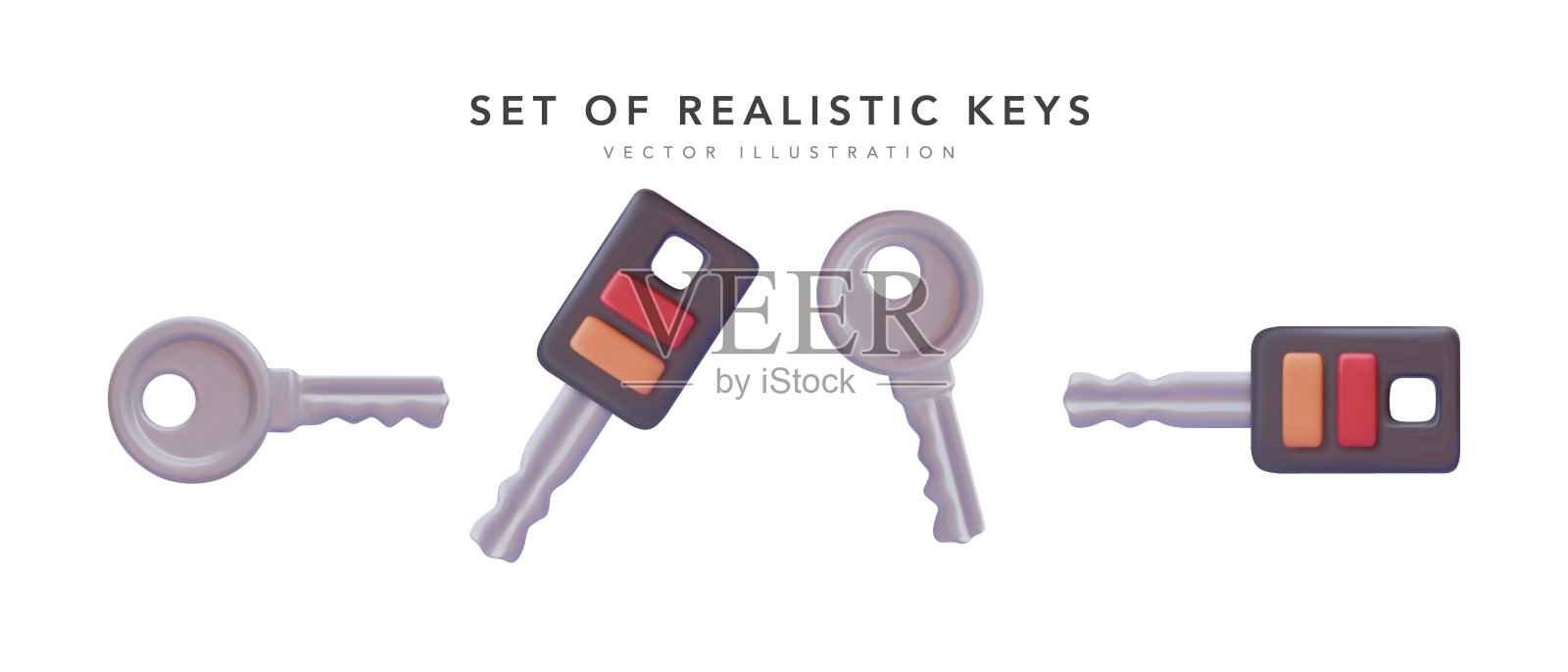 在白色背景上隔离的3d现实的键。矢量图插画图片素材