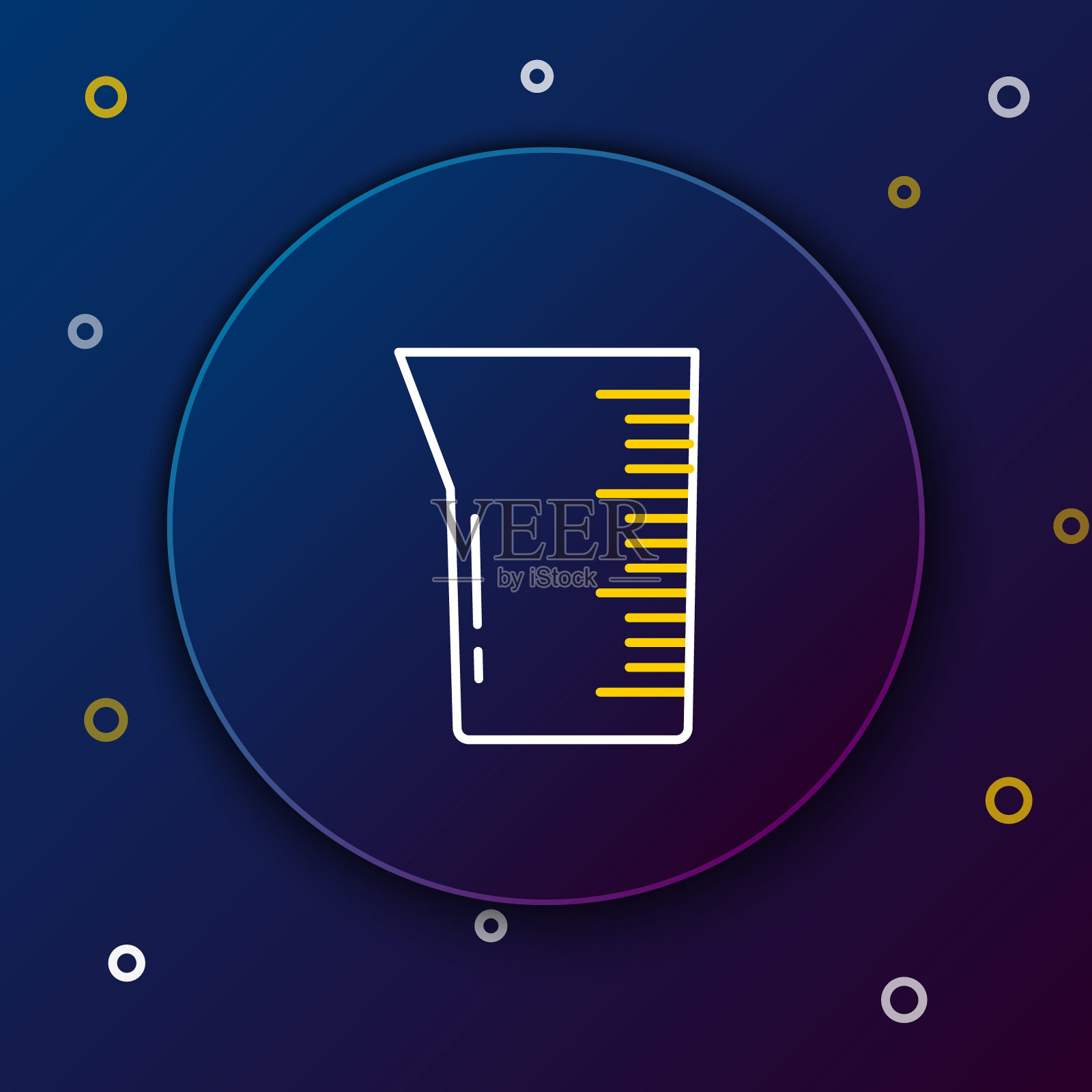 线条实验室玻璃器皿或烧杯图标隔离在蓝色背景上。彩色轮廓概念。向量插画图片素材