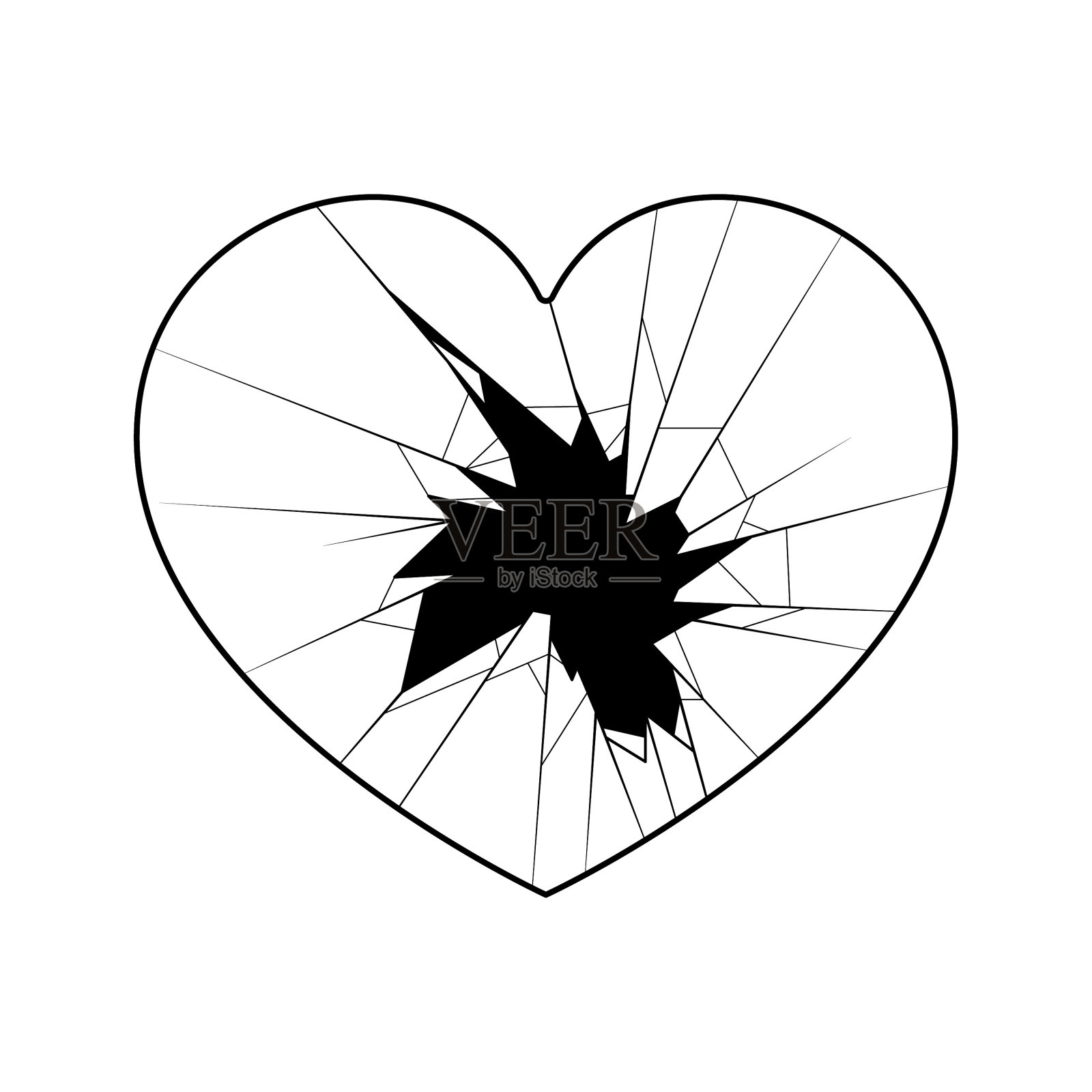 摘要手绘破碎的心涂鸦2月14日假日概念矢量设计轮廓风格在白色背景上孤立的信件，消息，邮件，卡片，海报插画图片素材