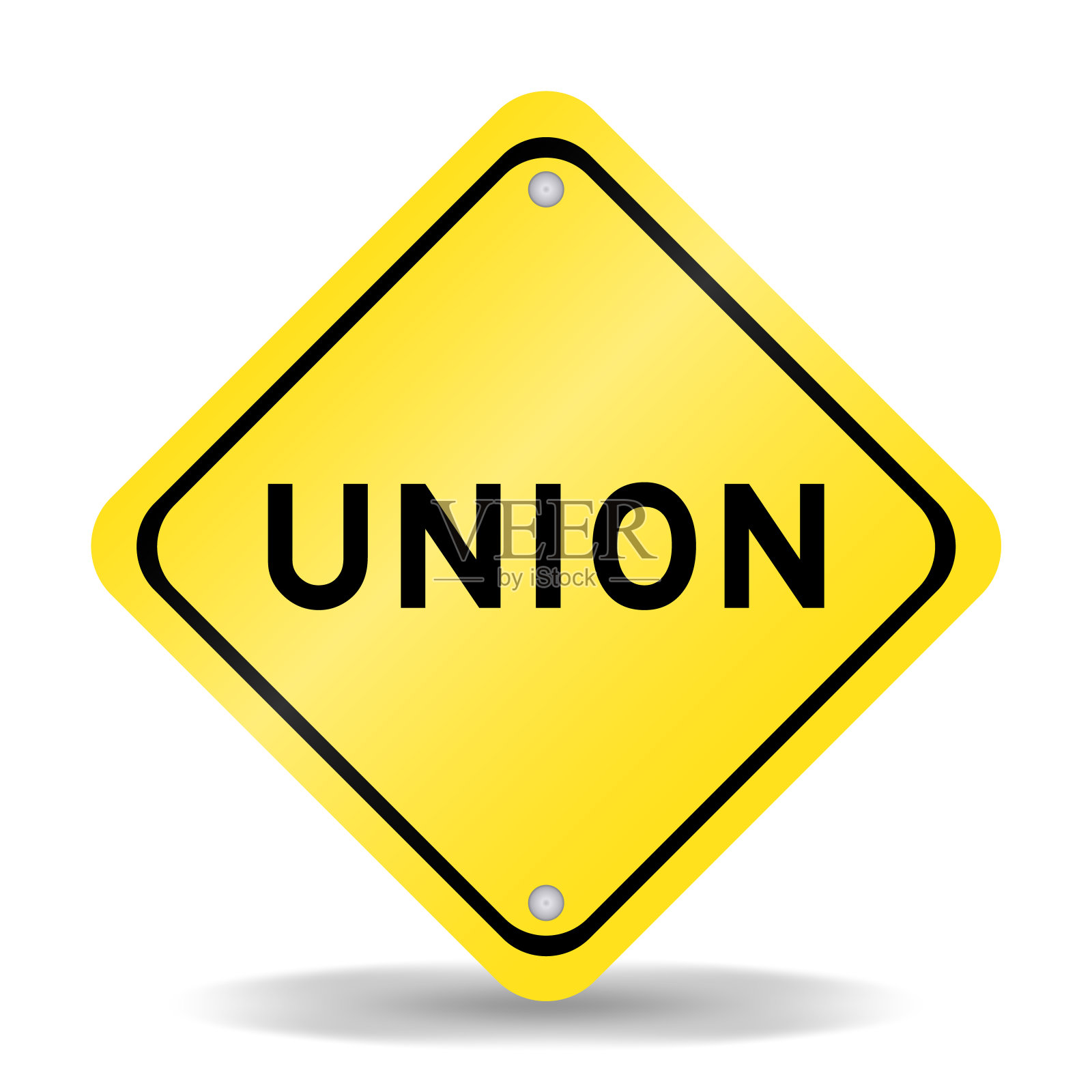 黄色交通标志，白色背景上有联合字插画图片素材