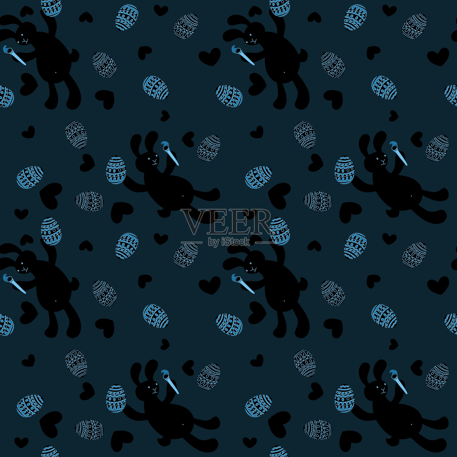 用于织物、纺织品、包装和亚麻布的卡通兔子无缝图案插画图片素材