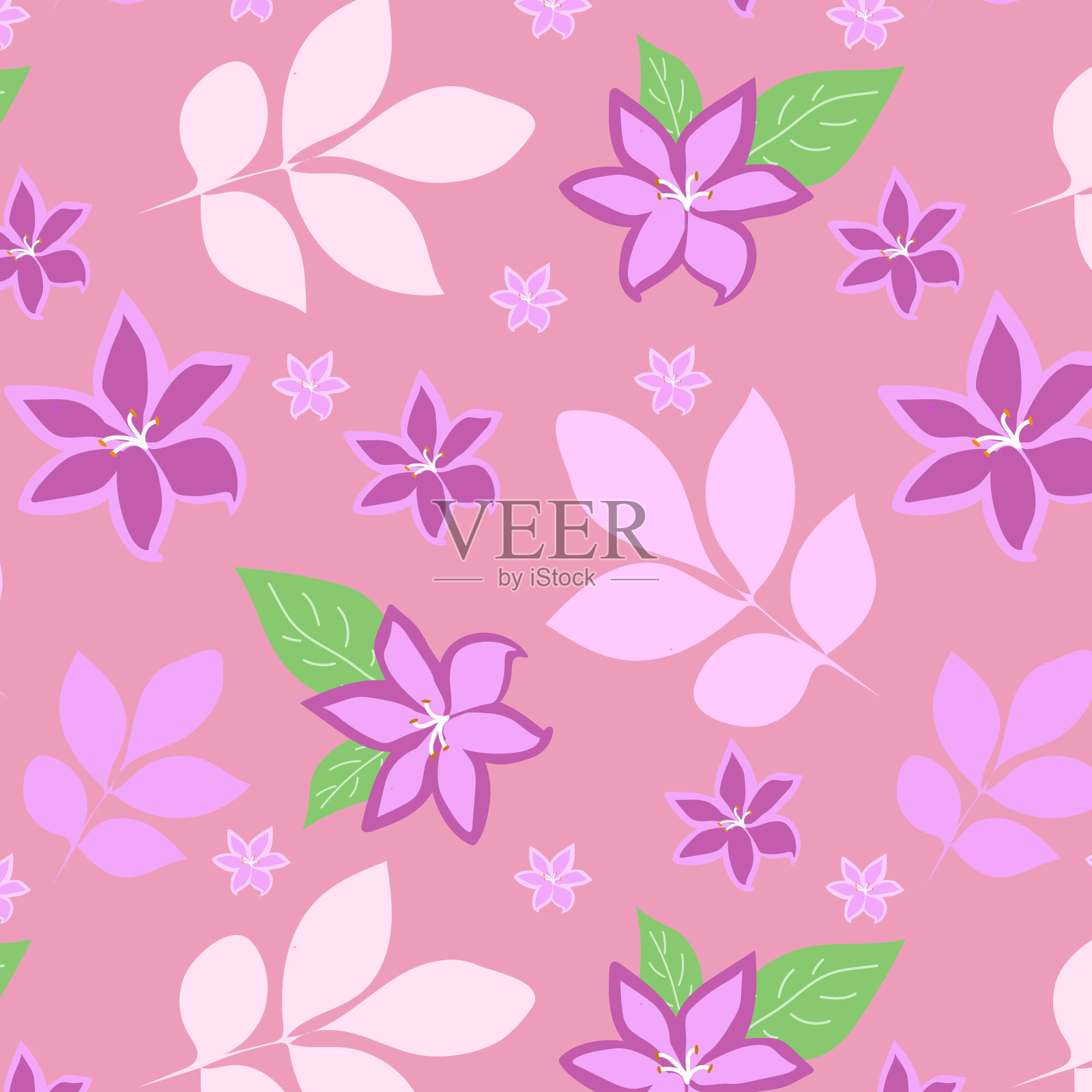 无缝模式与紫丁香花在复古风格。水彩背景。插画图片素材