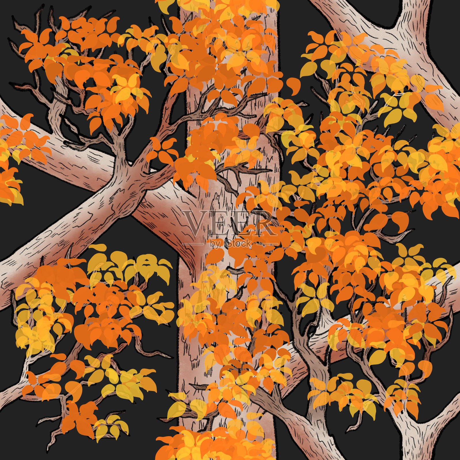 林冠与秋叶的无缝图案插画图片素材