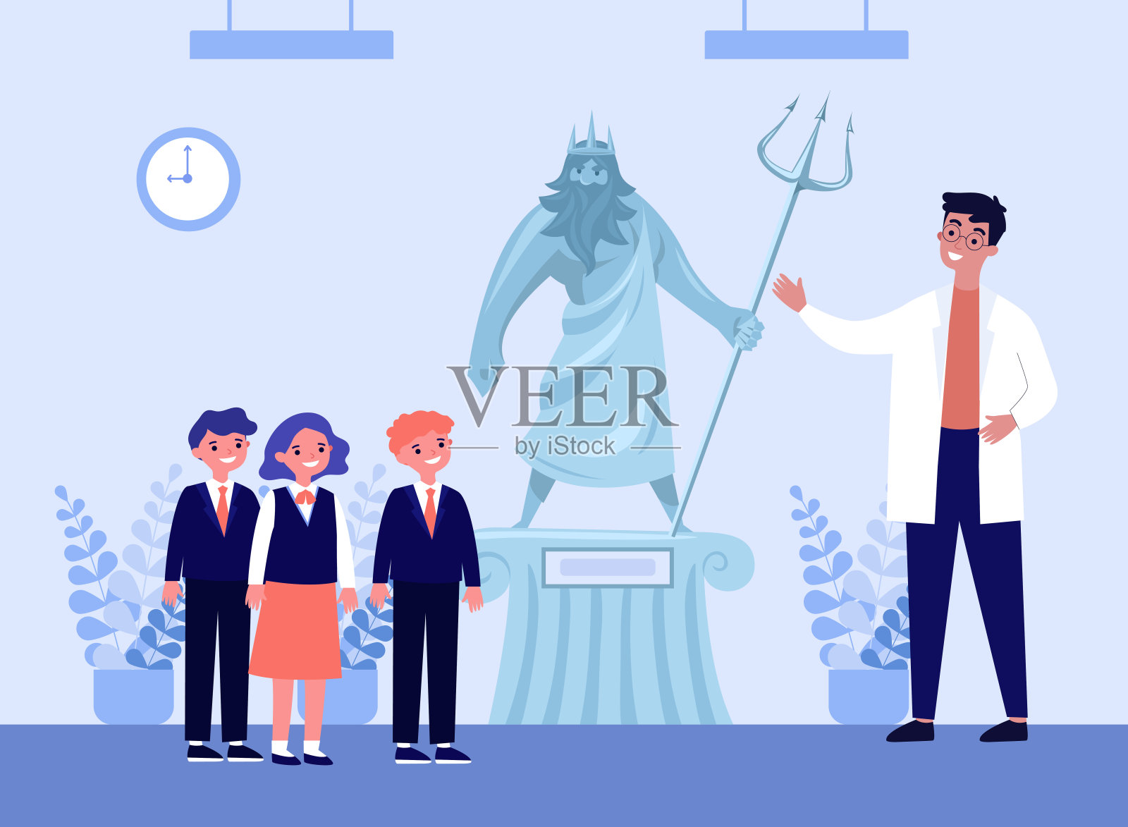 学童在远足时观赏宙斯雕像插画图片素材