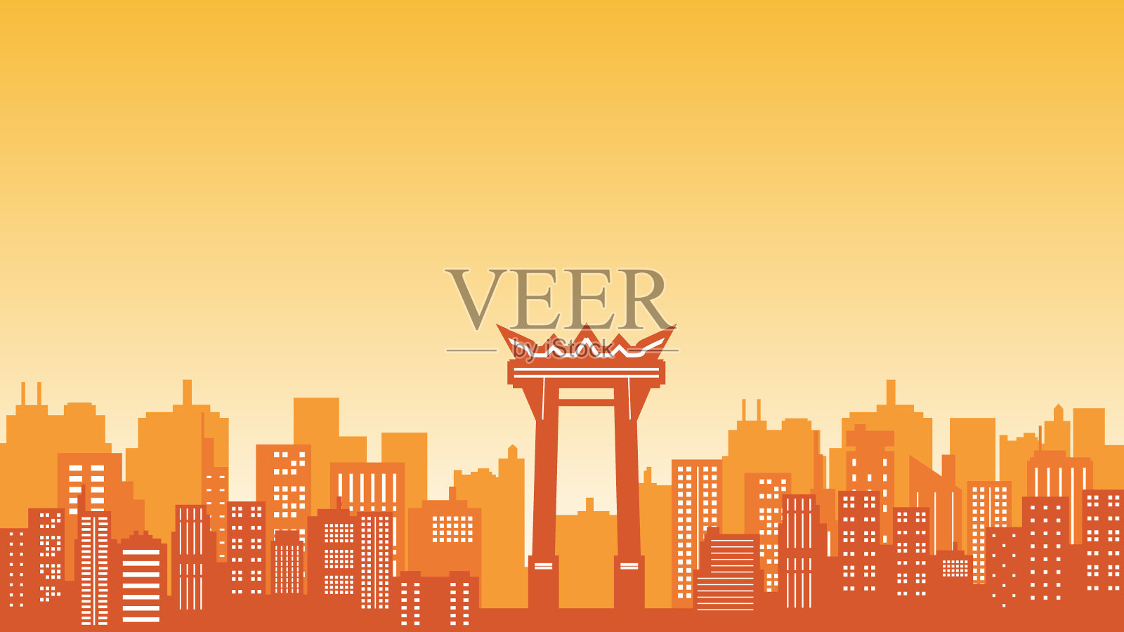 一个巨大的摇摆塔的剪影旁边的多层建筑在市中心地区插画图片素材