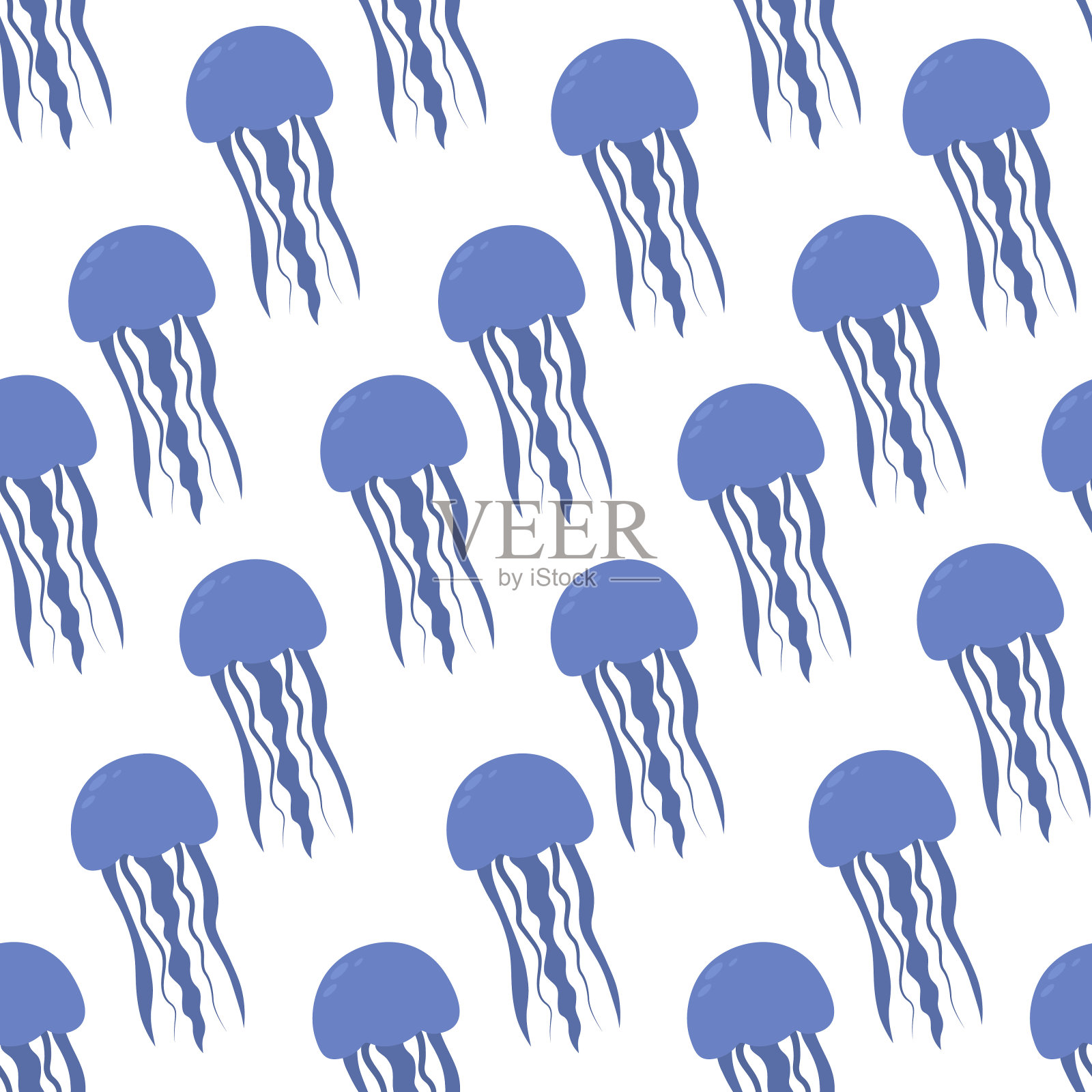 蓝色的美杜莎。无缝模式。无尽的海洋无脊椎动物的触须装饰。平的风格。插画图片素材