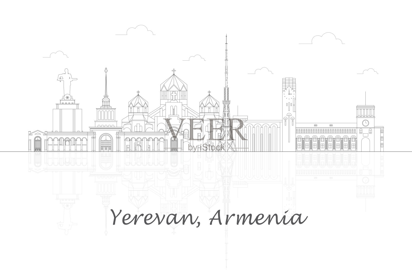 亚美尼亚首都埃里温的城市轮廓插画图片素材