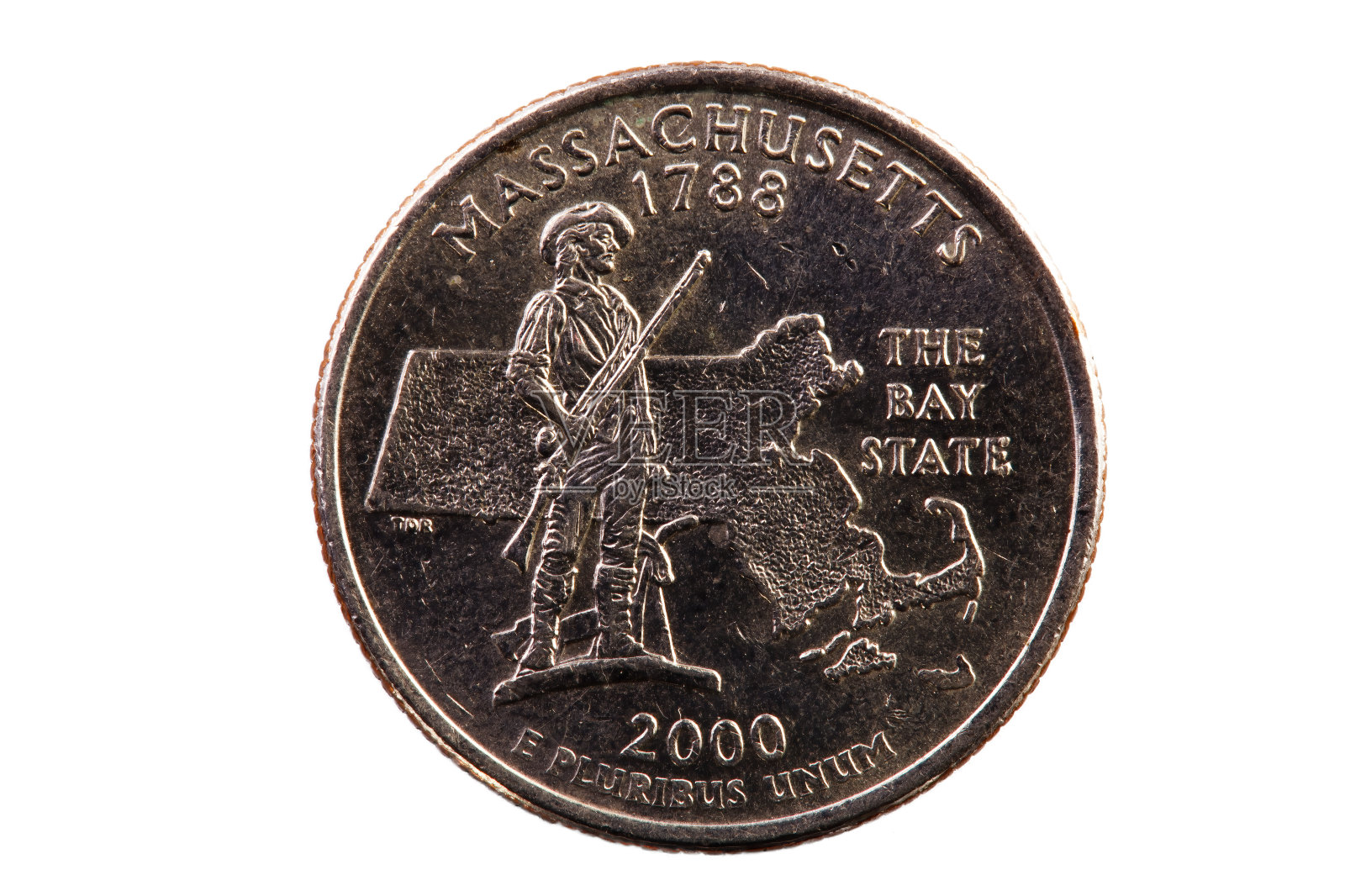 马萨诸塞州四分之一尾巴侧在白色背景照片摄影图片