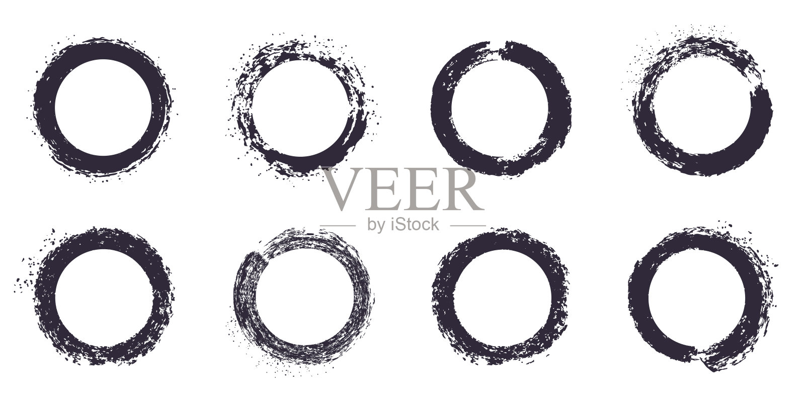 垃圾墨水框架。油漆刷抽象飞溅边界，黑色油漆飞溅框架。染色纹理边界平面矢量插图集插画图片素材