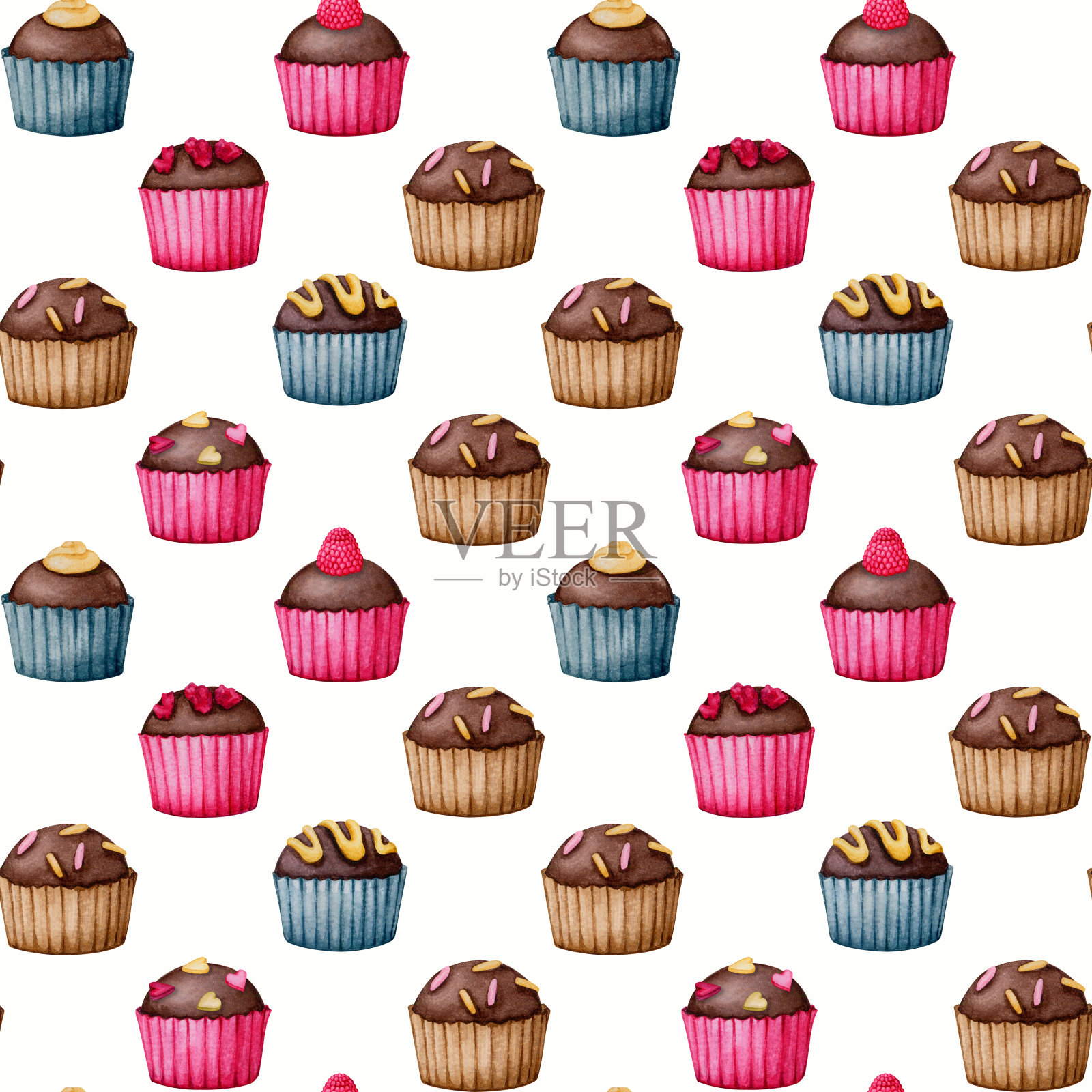 无缝模式与巧克力在白色背景。情人节，生日，婚礼，周年纪念水彩设计。适用于印刷包装，包装，文具，织物。插画图片素材