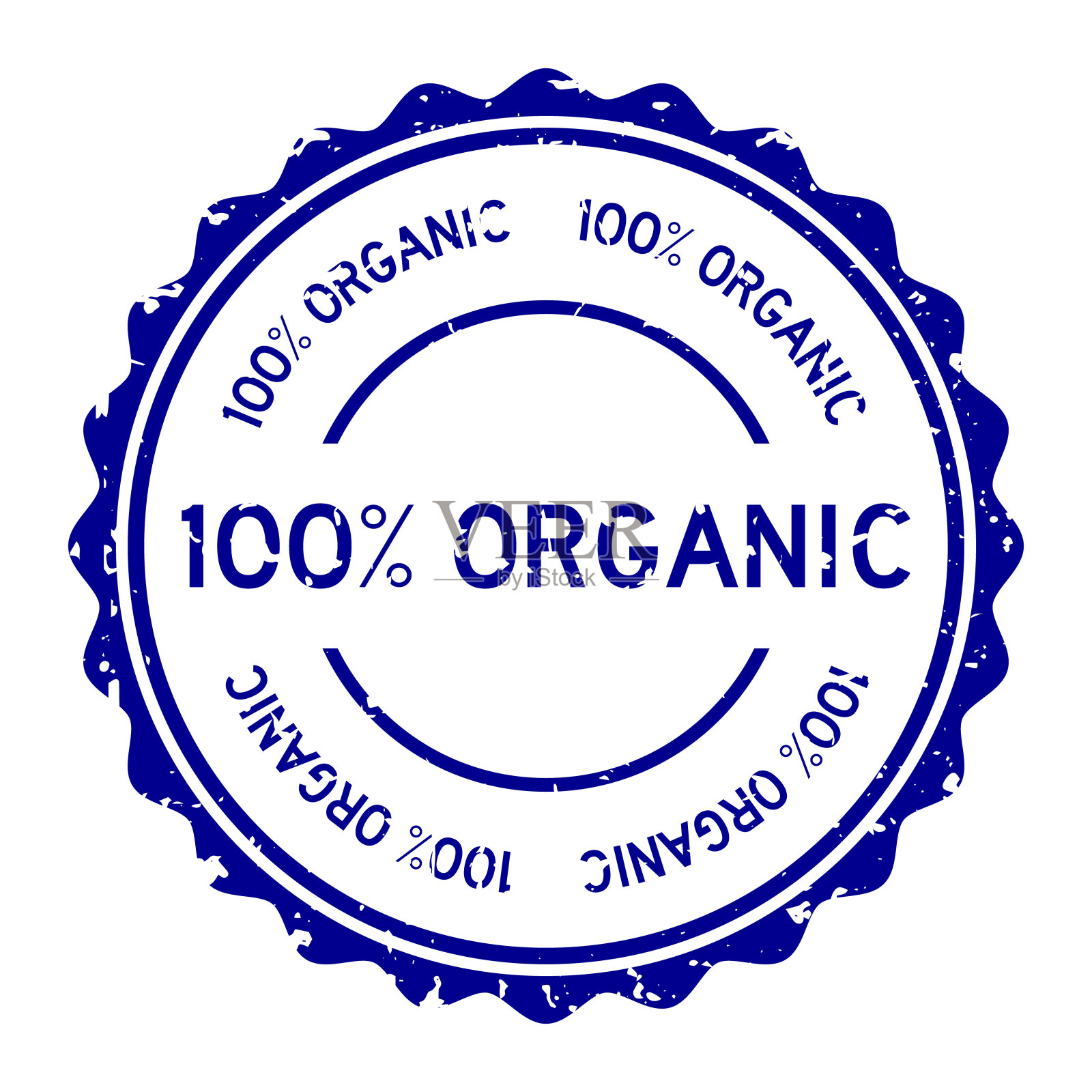 垃圾蓝色100%有机字圆形橡胶印章印章在白色背景插画图片素材