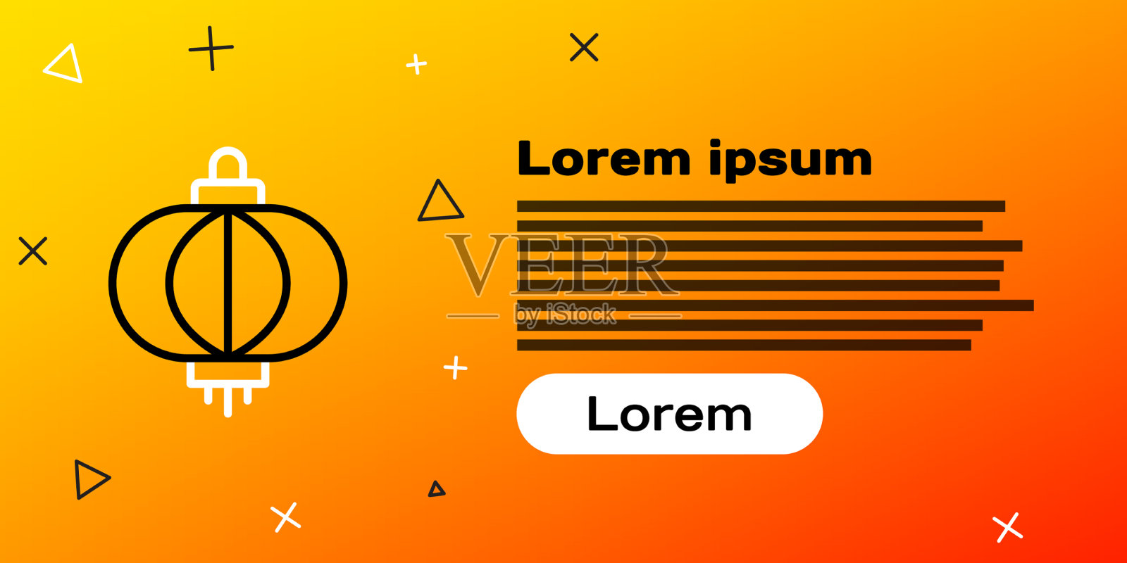 线条中国纸灯笼图标孤立在黄色插画图片素材