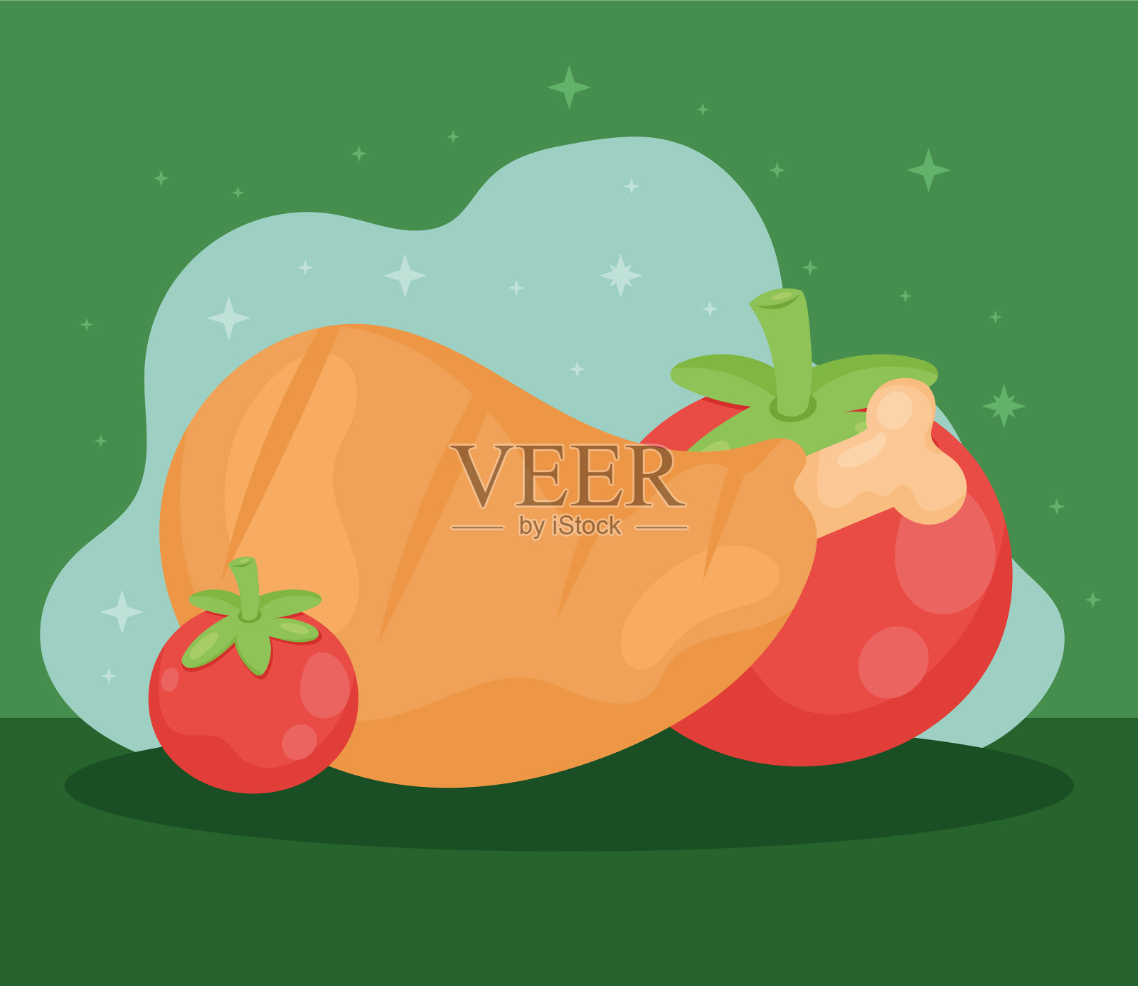 鸡腿配西红柿插画图片素材