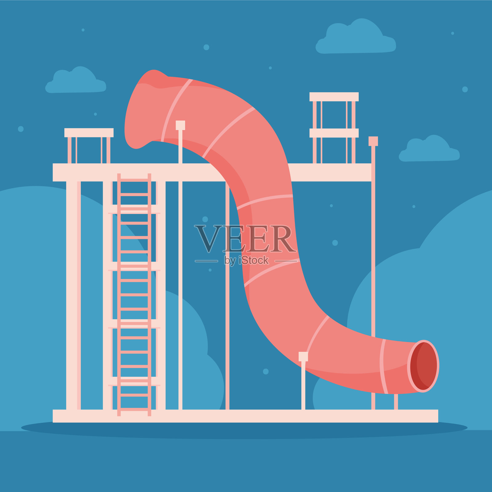 水上乐园红色滑梯插画图片素材