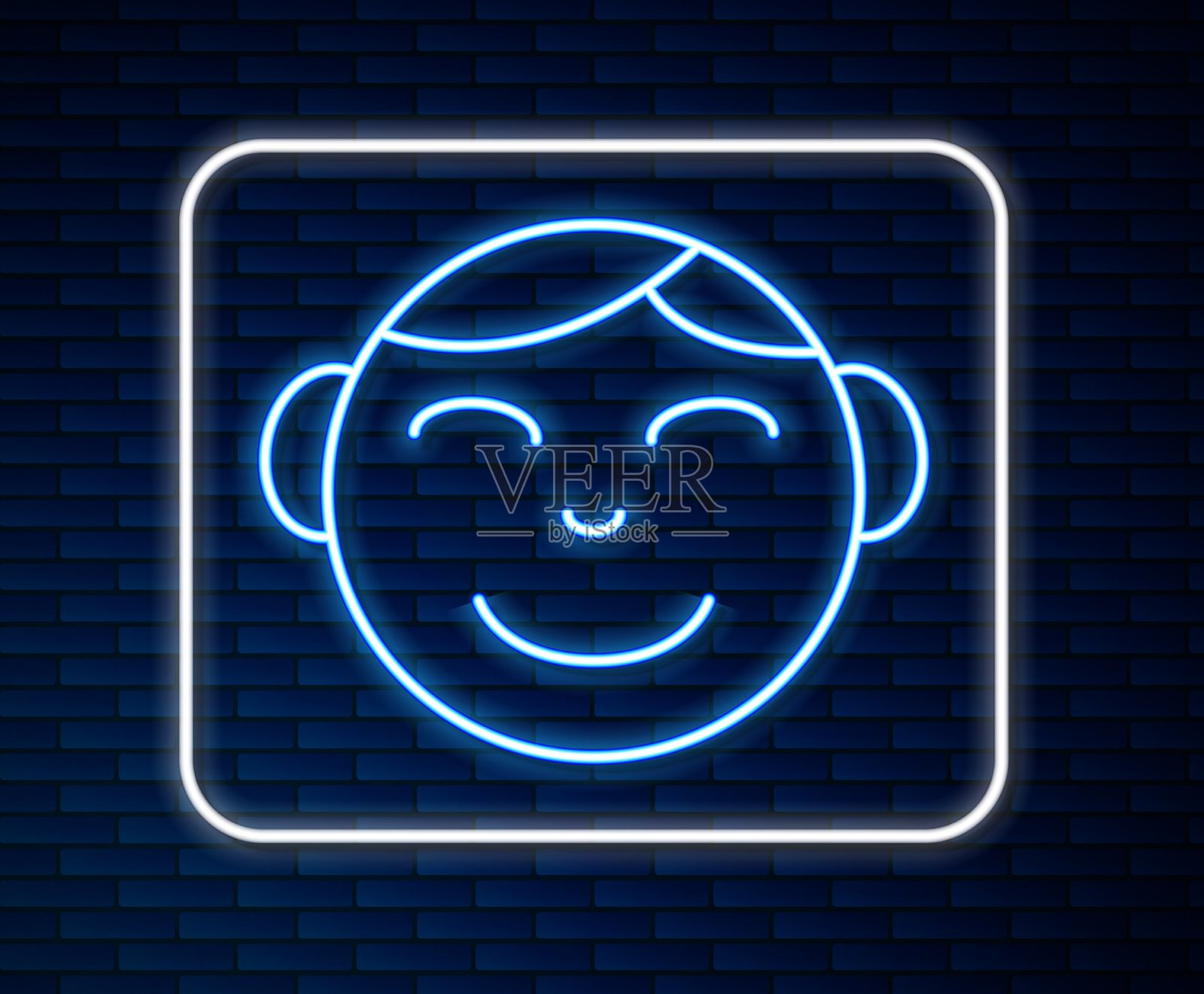 发光的霓虹灯行快乐的小男孩头像插画图片素材