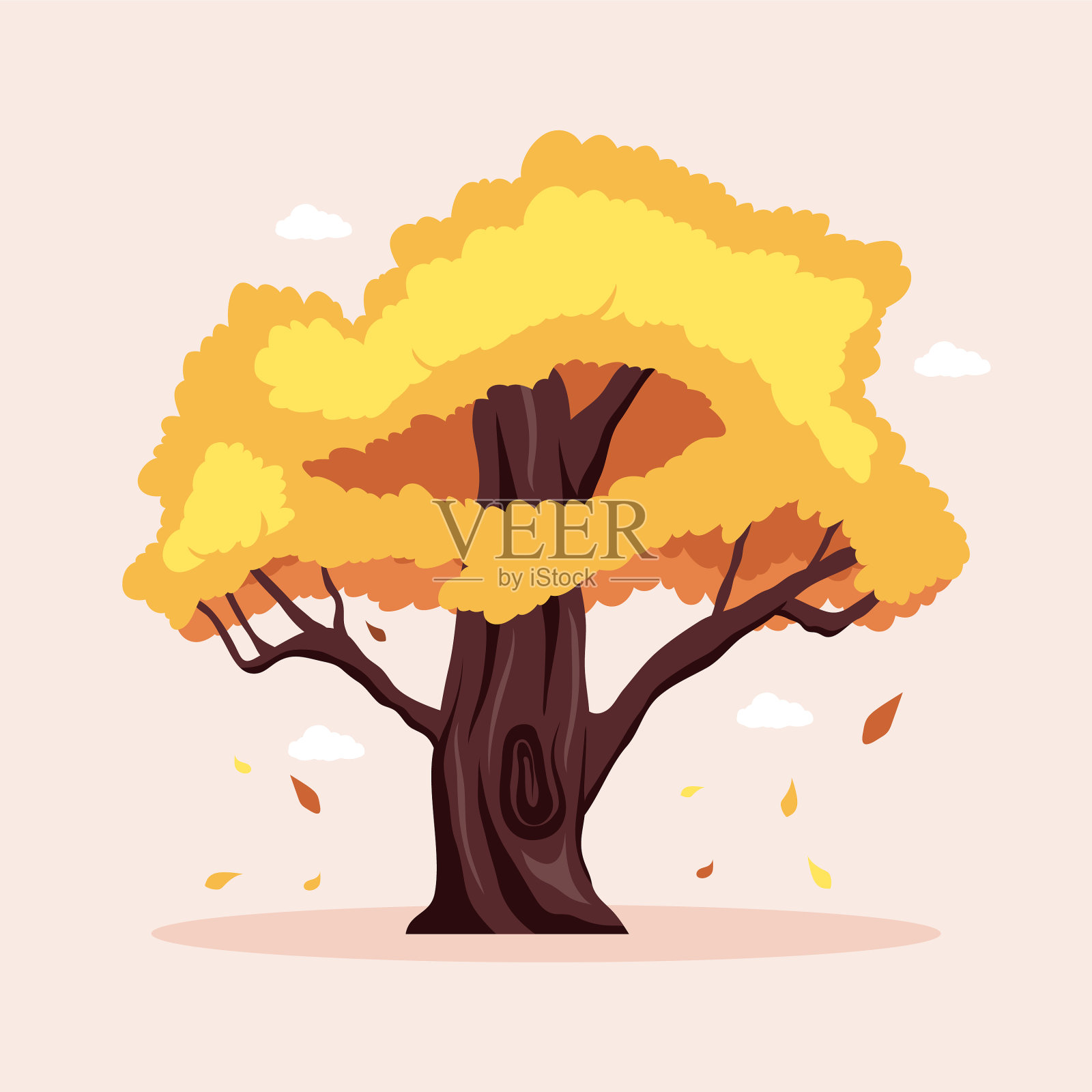 橙色的树在粉红色的背景插画图片素材