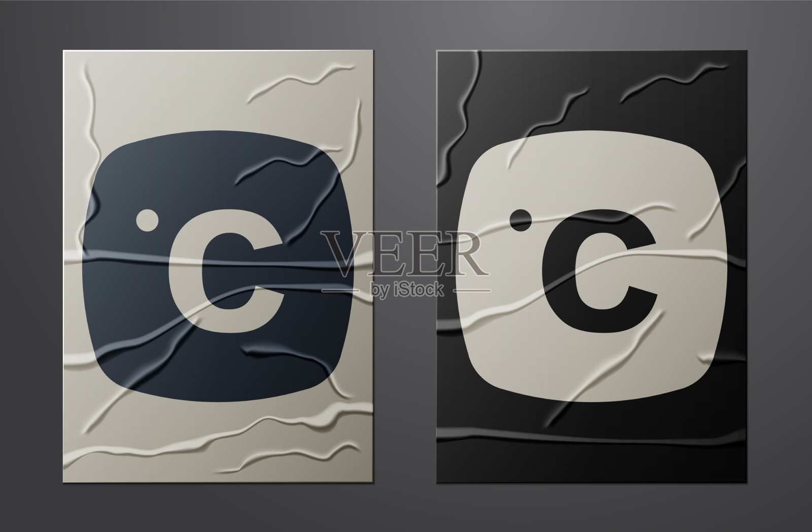 白色摄氏度图标孤立在皱巴巴的纸上插画图片素材