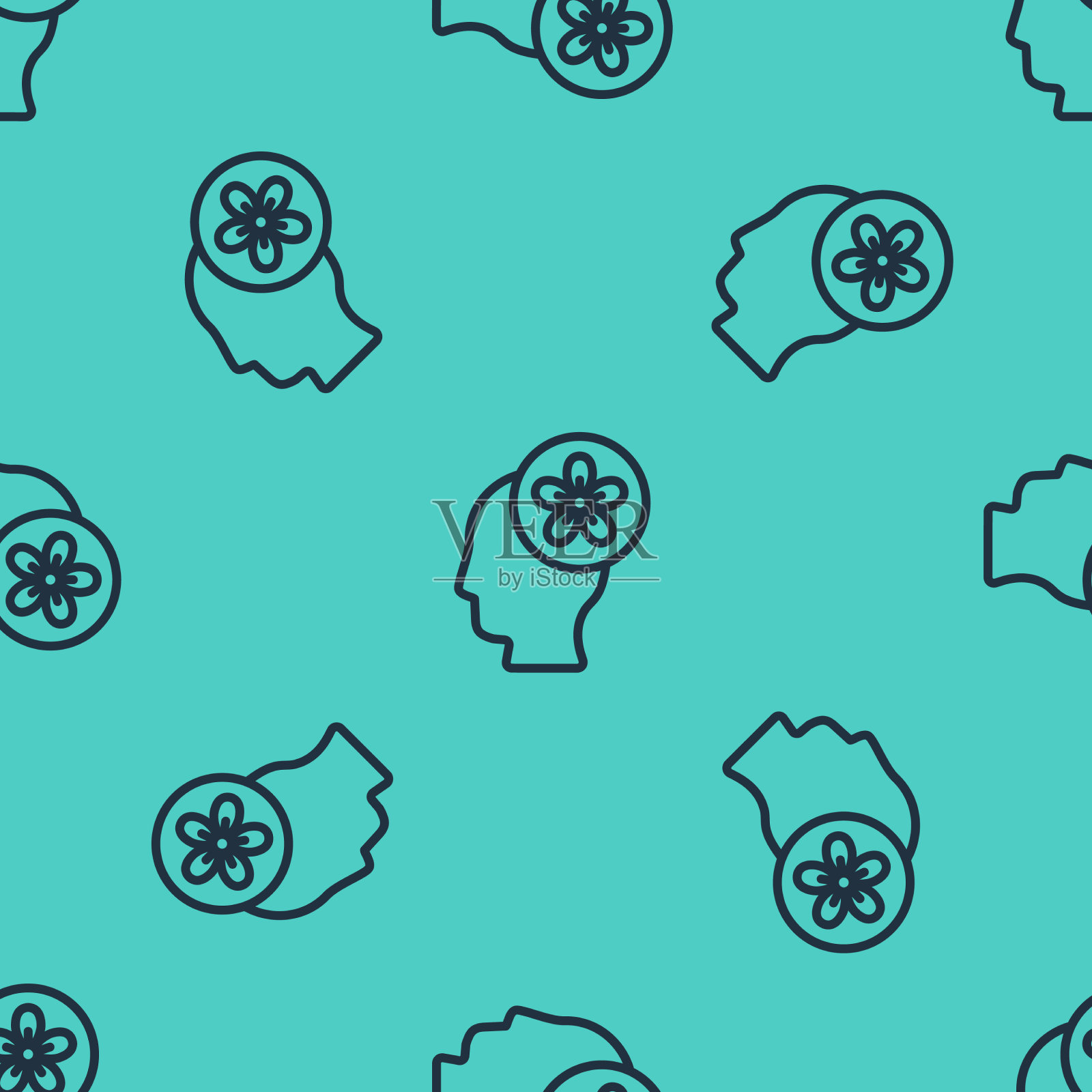 黑线人头与花里面的图标插画图片素材