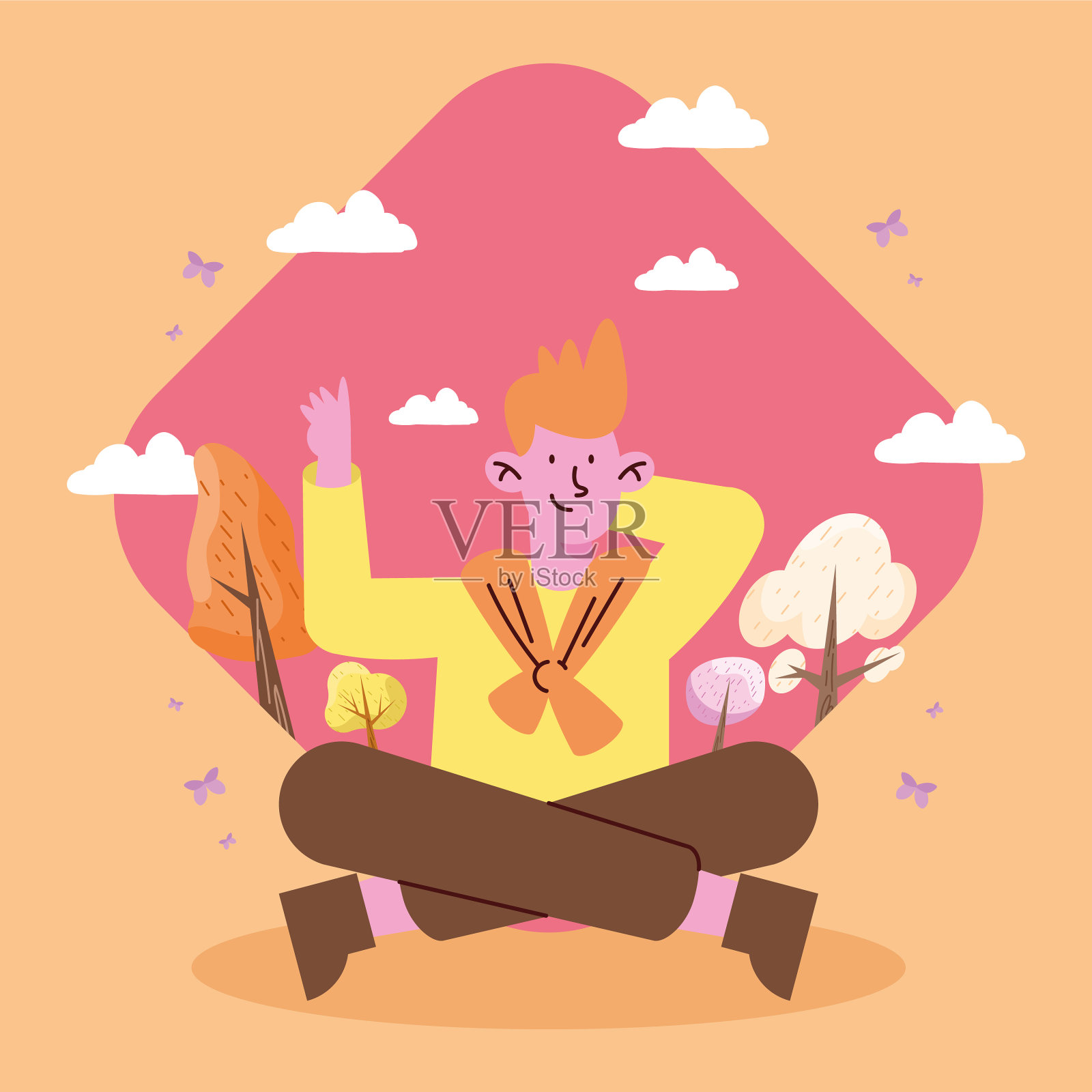 人坐在春天的风景插画图片素材