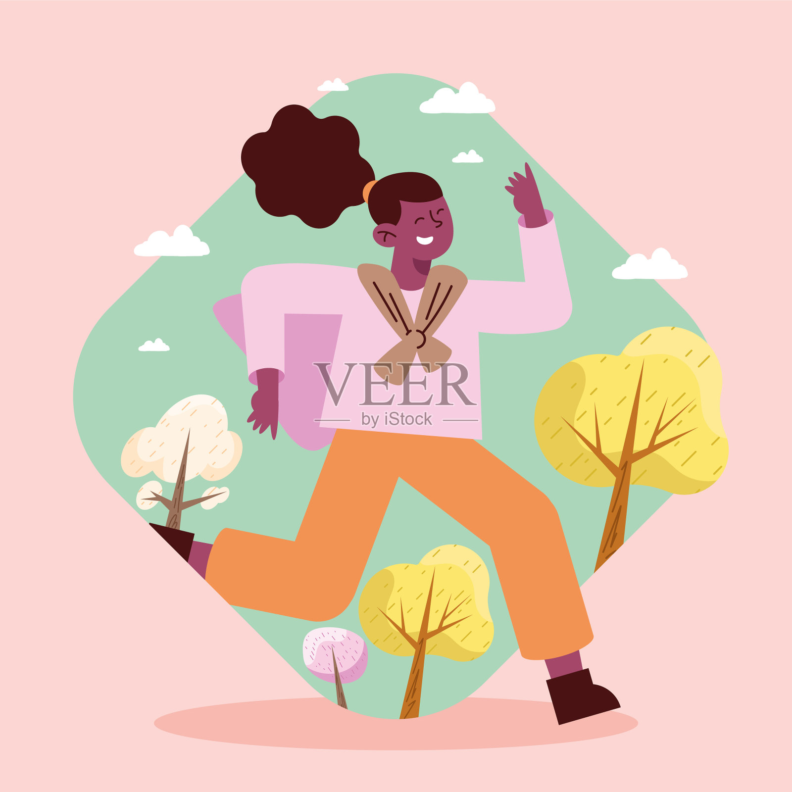 非洲女人在森林里奔跑插画图片素材