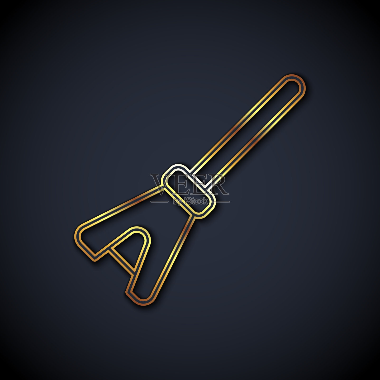 金色线拖把图标隔离在黑色背景上插画图片素材