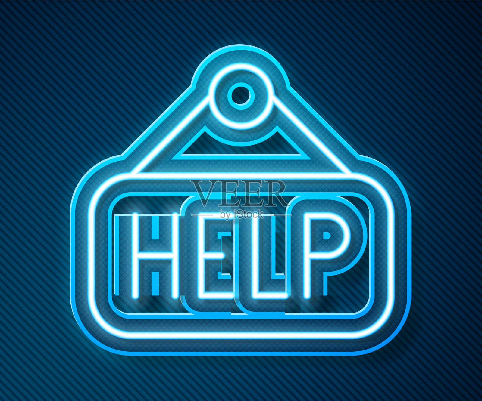 发光的霓虹灯行招牌与文本帮助图标插画图片素材
