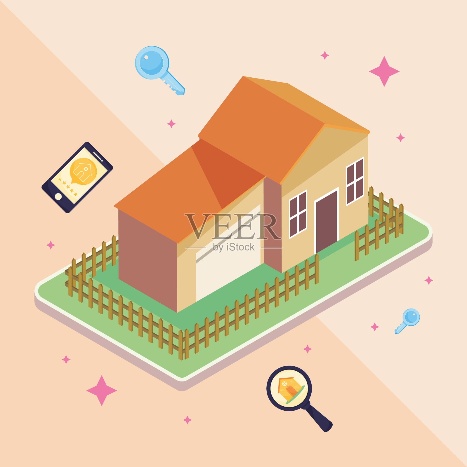 有房产的可爱房子插画图片素材