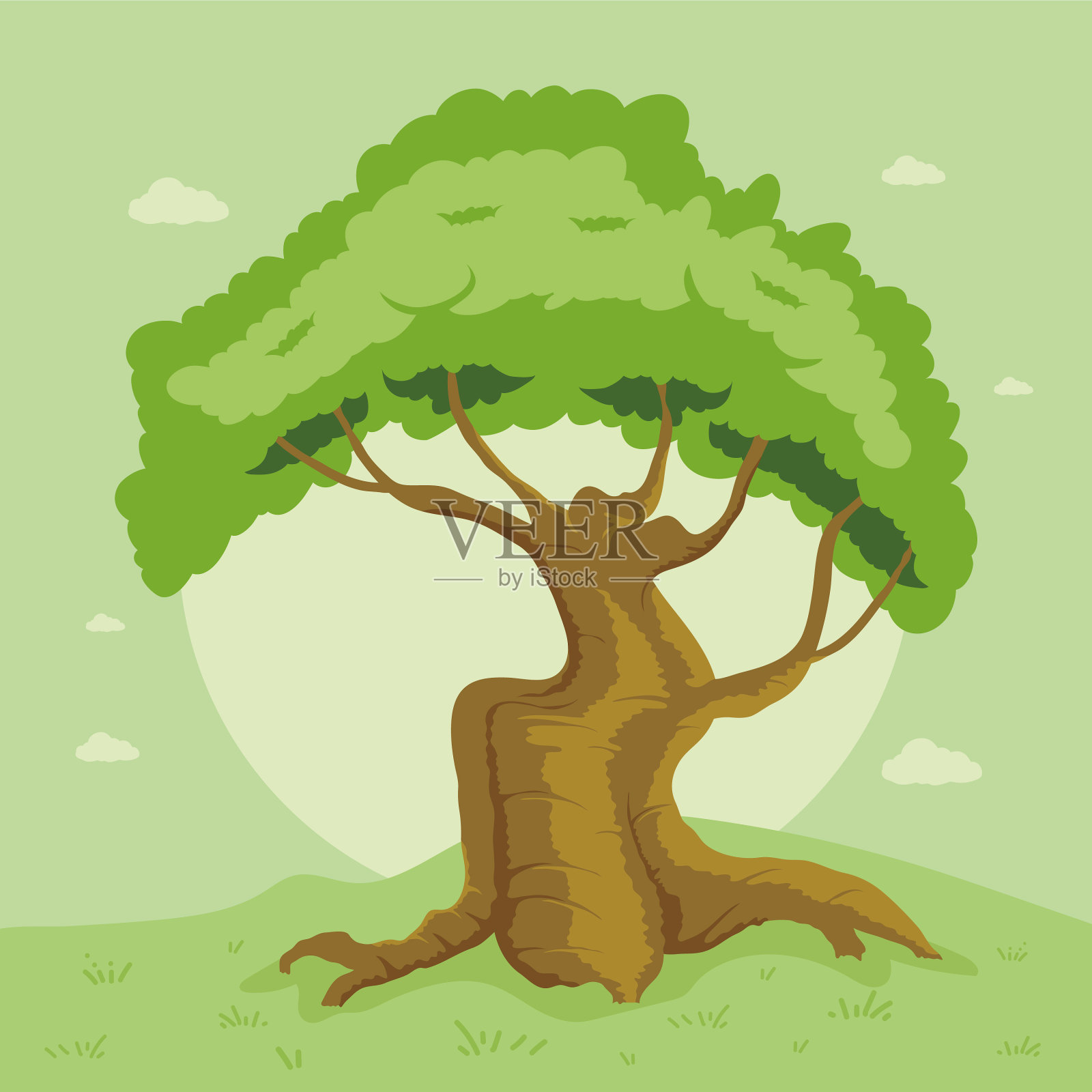 绿色景观中的树木插画图片素材