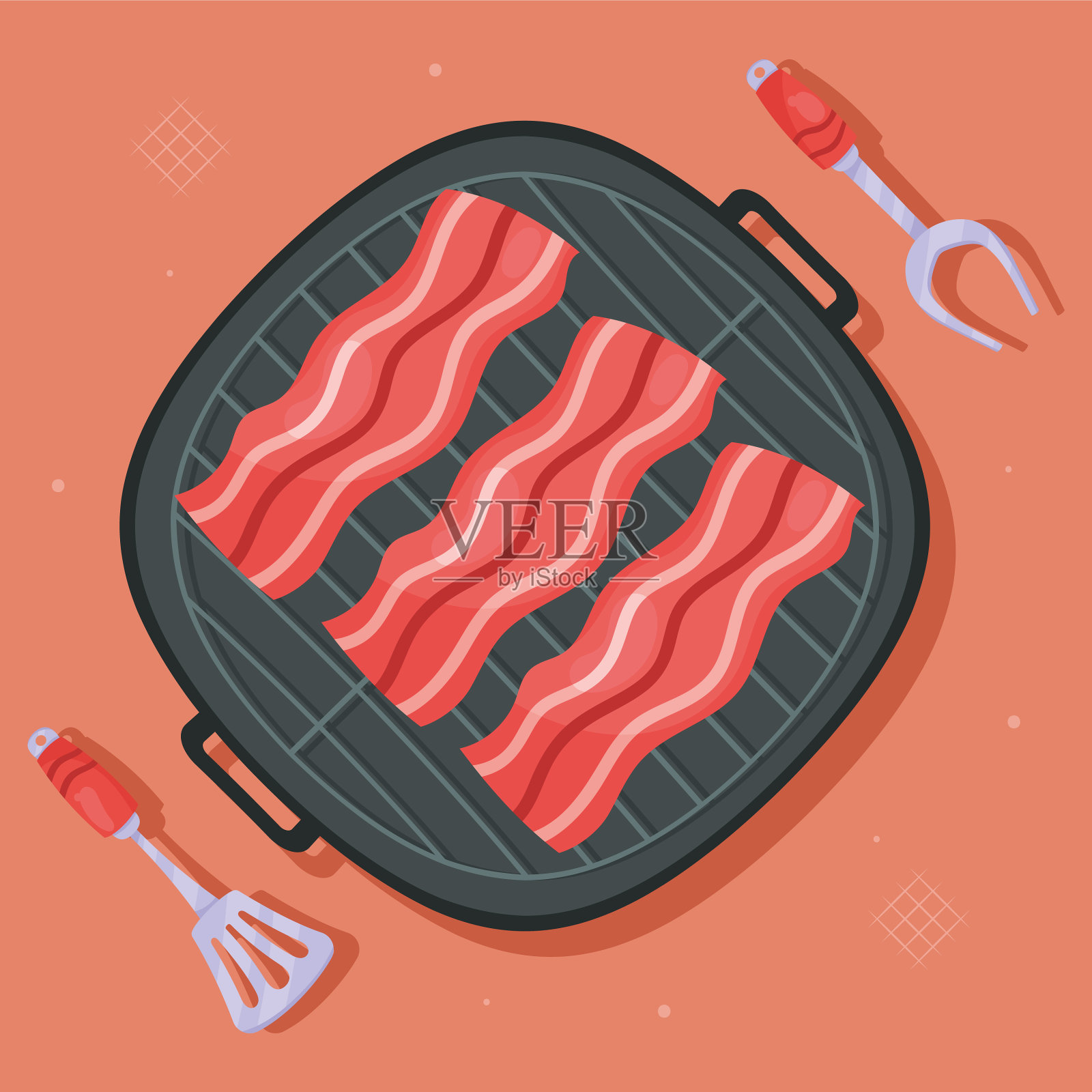 培根和烧烤餐具插画图片素材