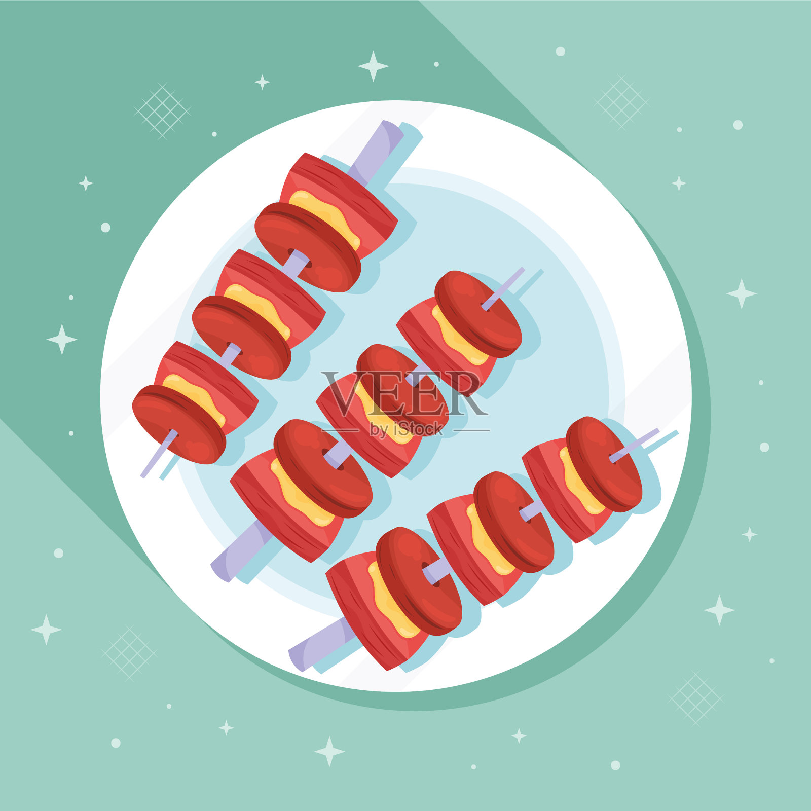 带烤串的菜插画图片素材