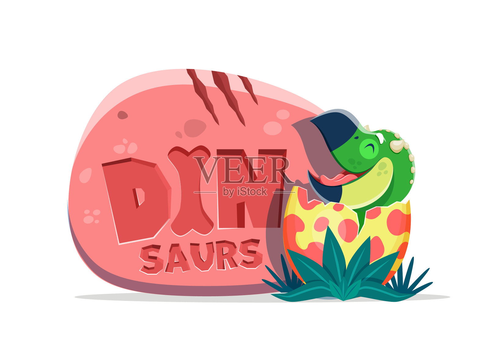 卡通有趣的恐龙角色和恐龙蛋插画图片素材