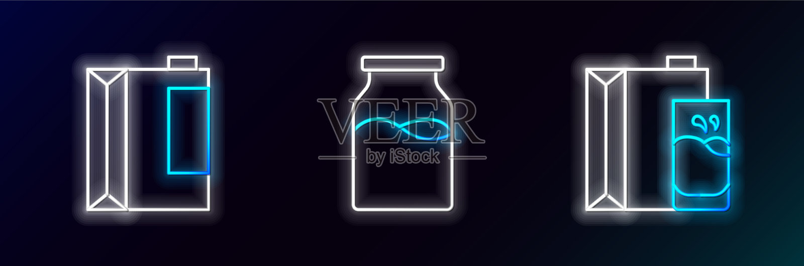 设置线纸包装牛奶开菲尔和瓶子图标素材